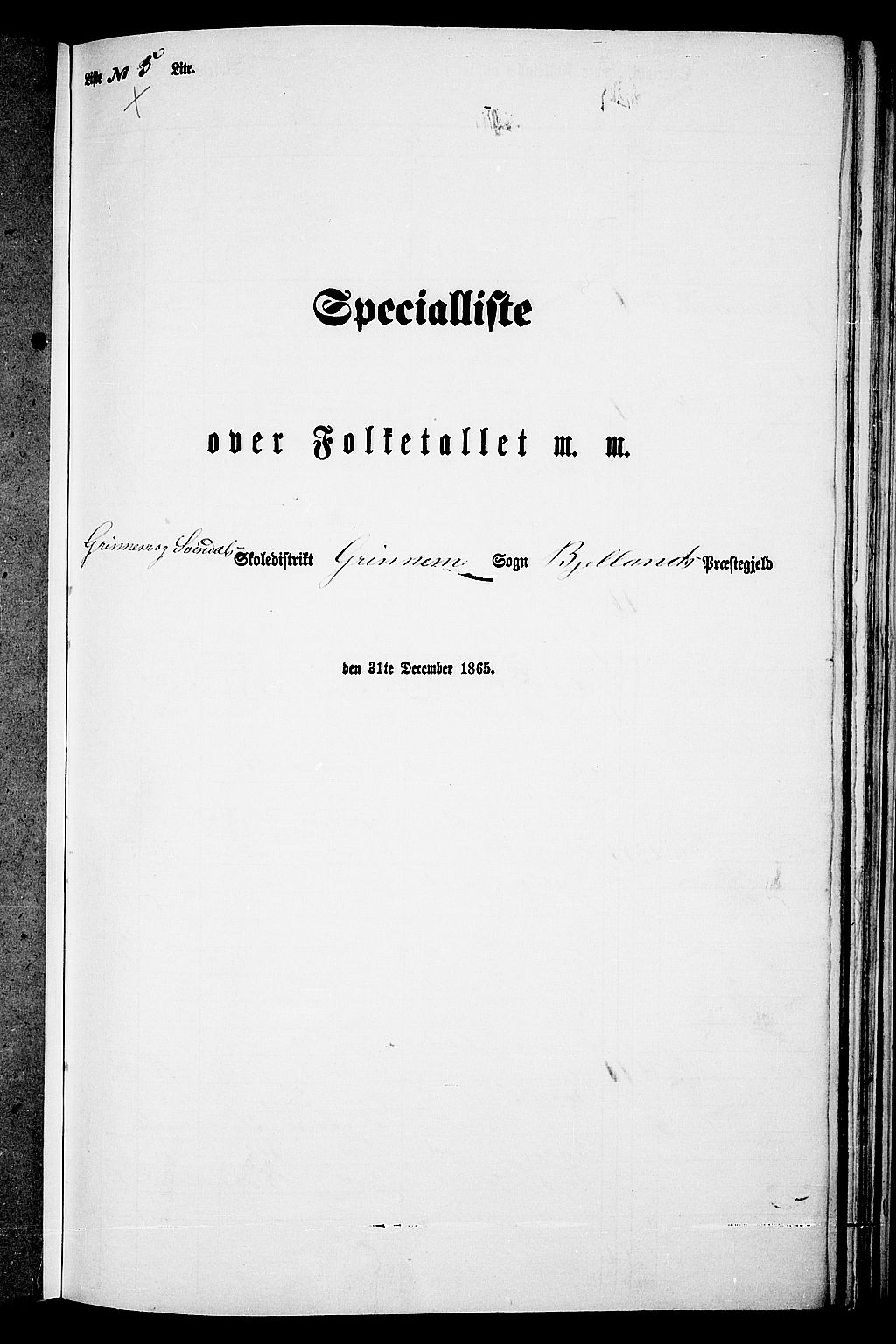 RA, 1865 census for Bjelland, 1865, p. 60