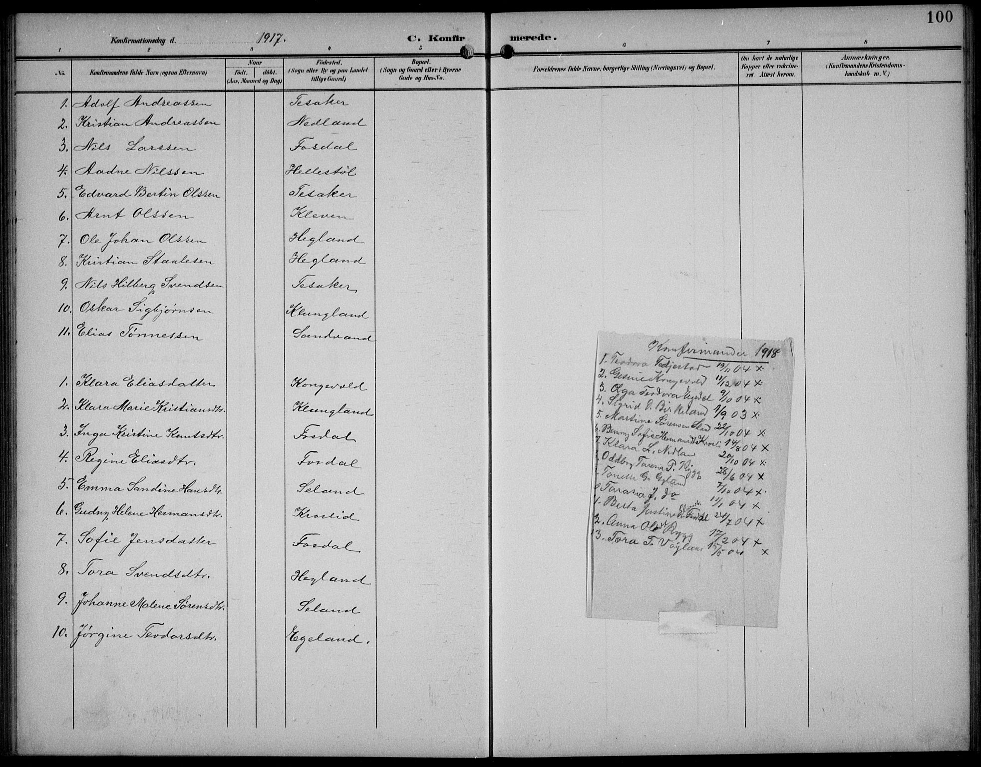 Bakke sokneprestkontor, AV/SAK-1111-0002/F/Fb/Fbb/L0004: Parish register (copy) no. B 4, 1896-1927, p. 100