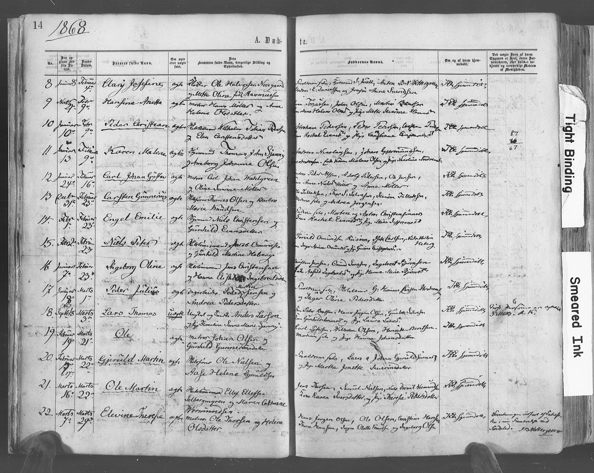 Risør sokneprestkontor, SAK/1111-0035/F/Fa/L0004: Parish register (official) no. A 4, 1865-1882, p. 14