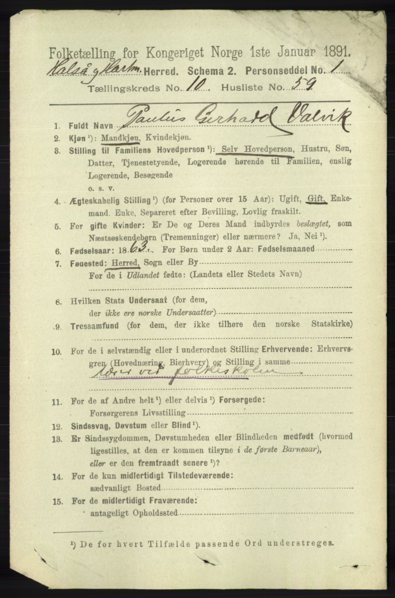 RA, 1891 census for 1019 Halse og Harkmark, 1891, p. 4130