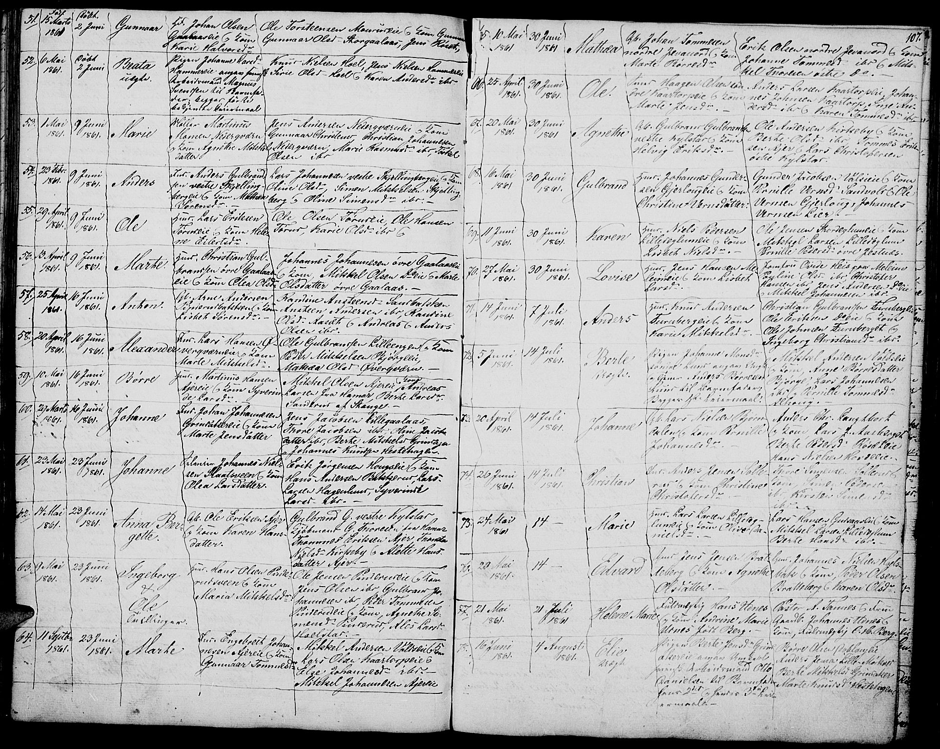 Vang prestekontor, Hedmark, AV/SAH-PREST-008/H/Ha/Hab/L0009: Parish register (copy) no. 9, 1836-1870, p. 107