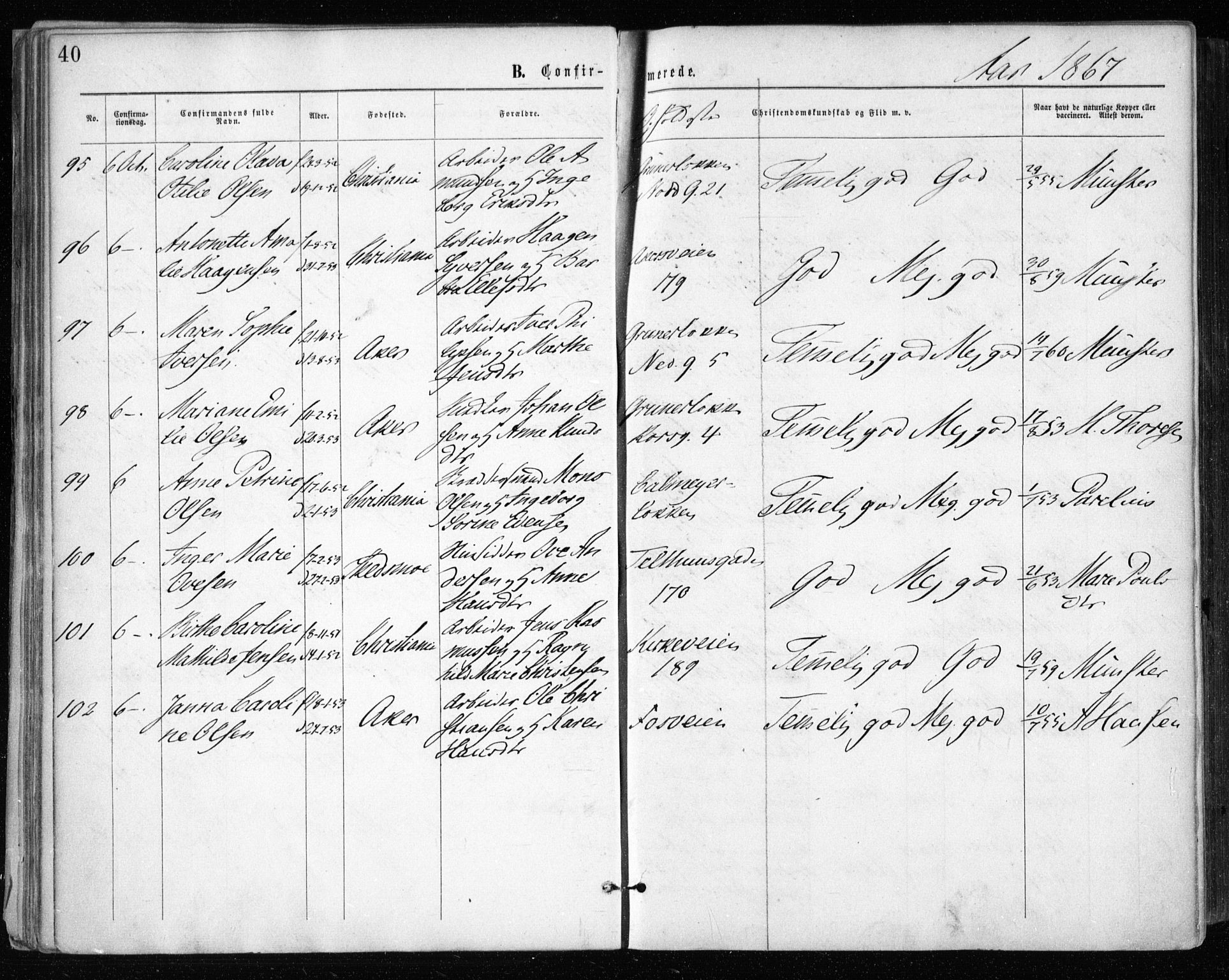 Gamle Aker prestekontor Kirkebøker, AV/SAO-A-10617a/F/L0003: Parish register (official) no. 3, 1865-1873, p. 40