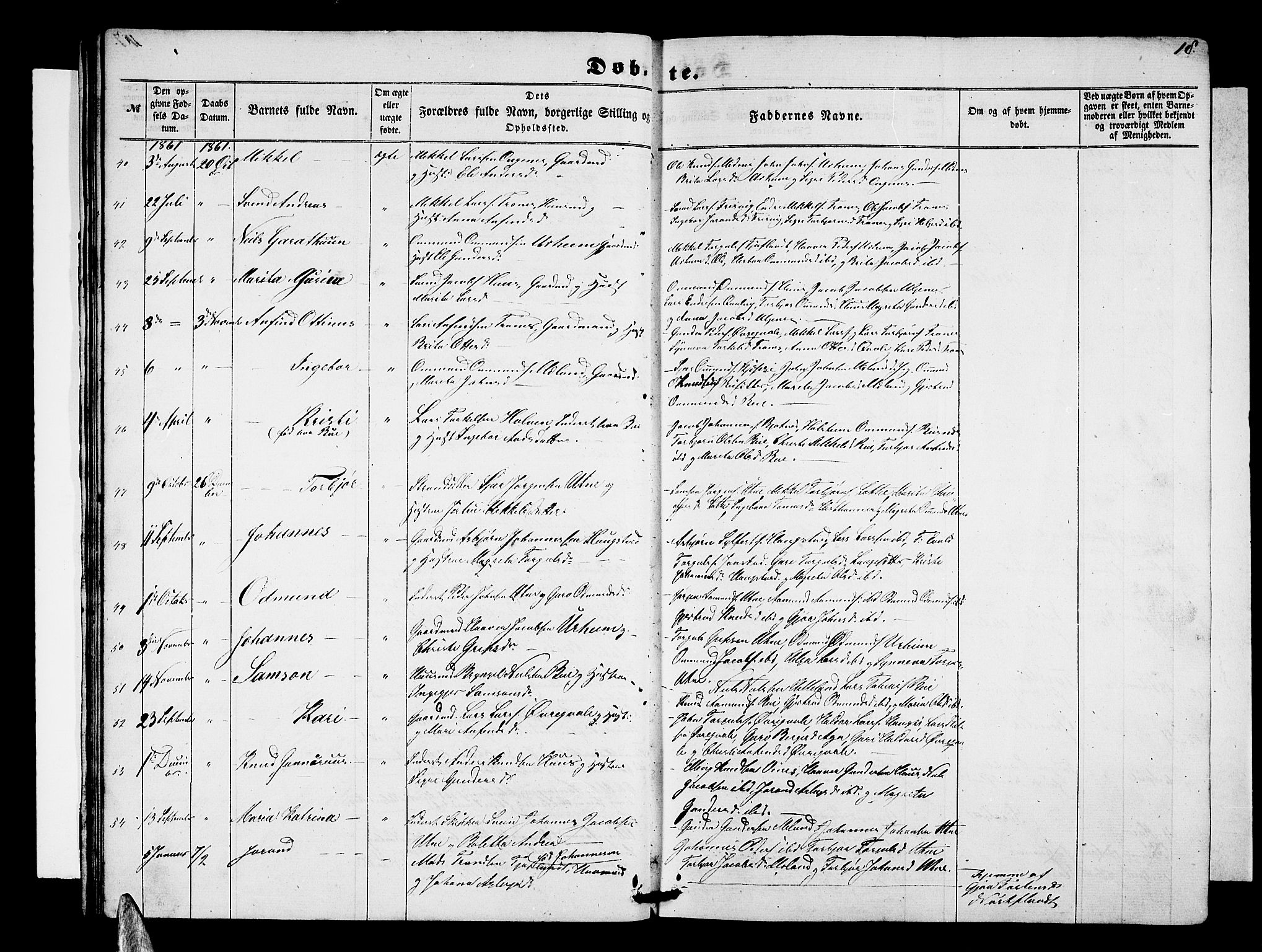 Ullensvang sokneprestembete, SAB/A-78701/H/Hab: Parish register (copy) no. E 6, 1857-1886, p. 18