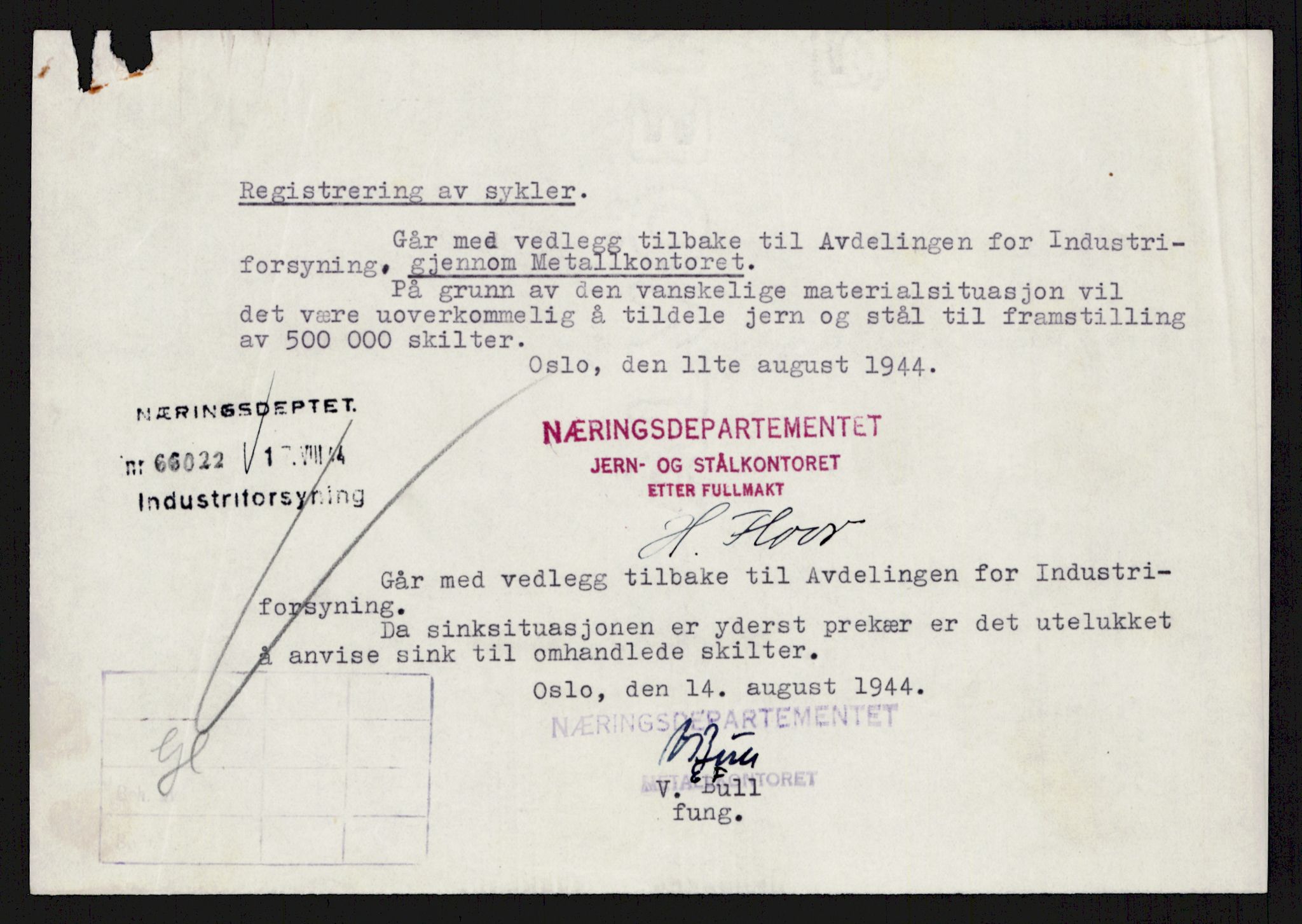 Direktoratet for industriforsyning, Sekretariatet, AV/RA-S-4153/D/Df/L0055: 9. Metallkontoret, 1940-1945, p. 253