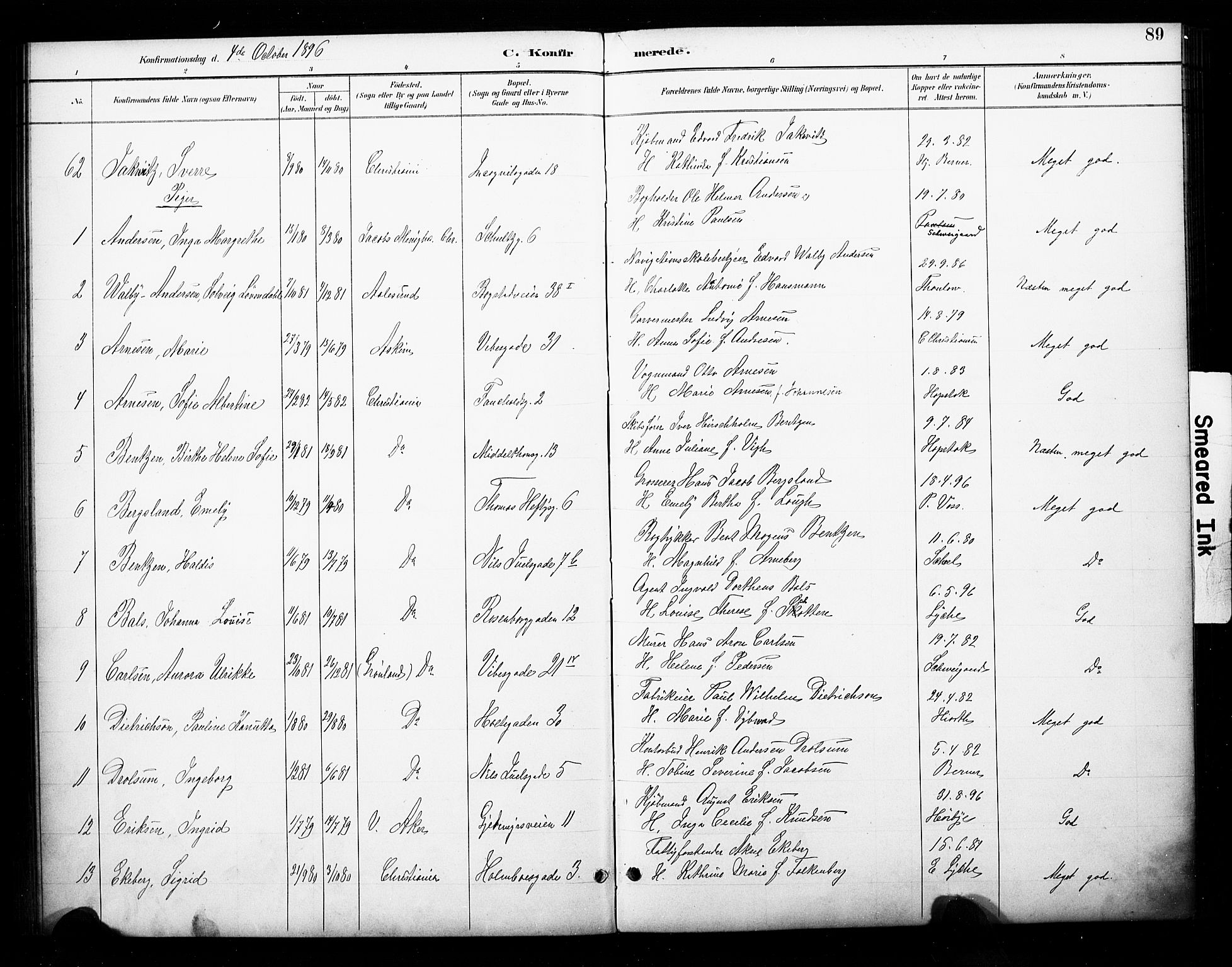 Uranienborg prestekontor Kirkebøker, SAO/A-10877/F/Fa/L0003: Parish register (official) no. 3, 1890-1904, p. 89