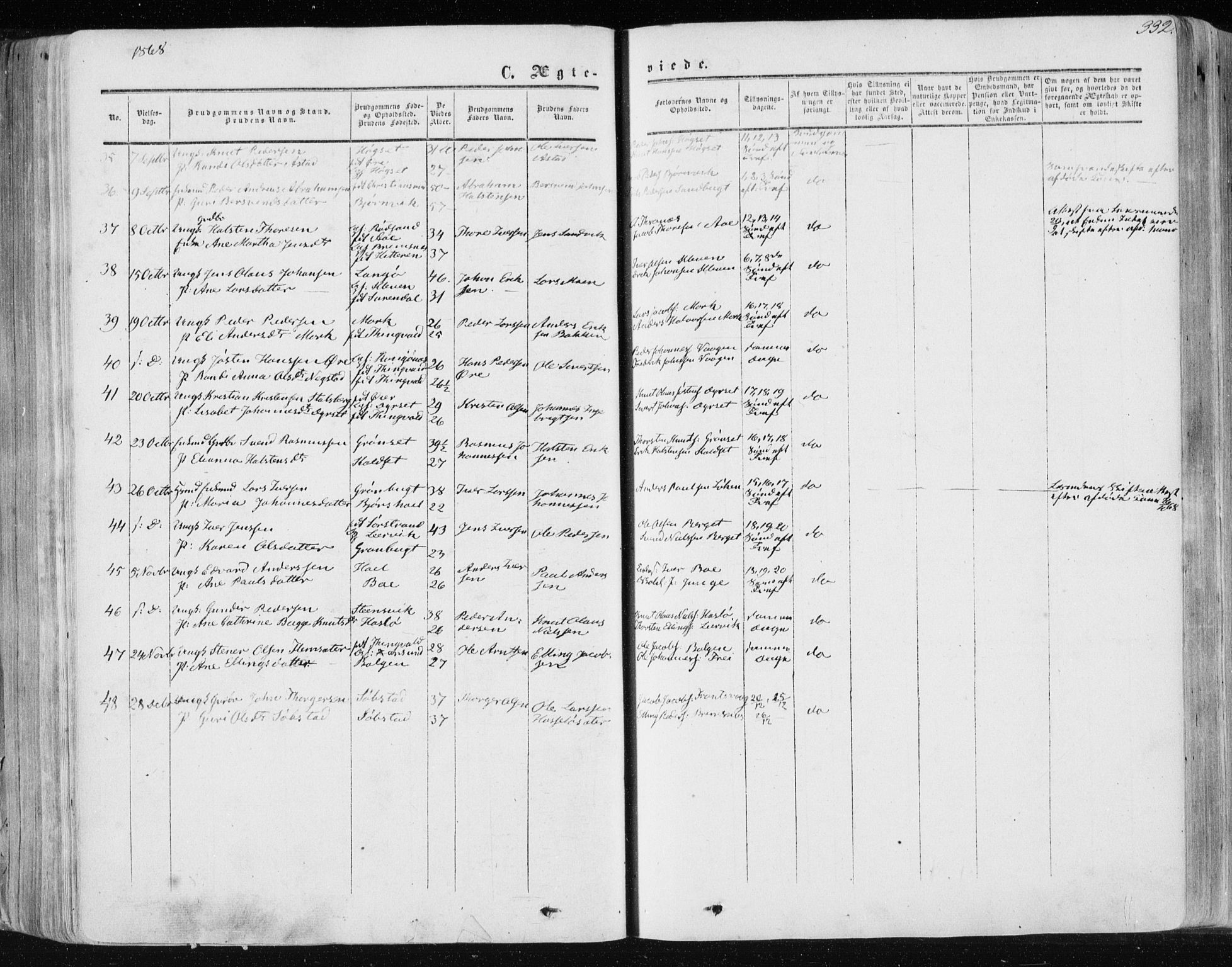 Ministerialprotokoller, klokkerbøker og fødselsregistre - Møre og Romsdal, AV/SAT-A-1454/568/L0804: Parish register (official) no. 568A11, 1854-1868, p. 332