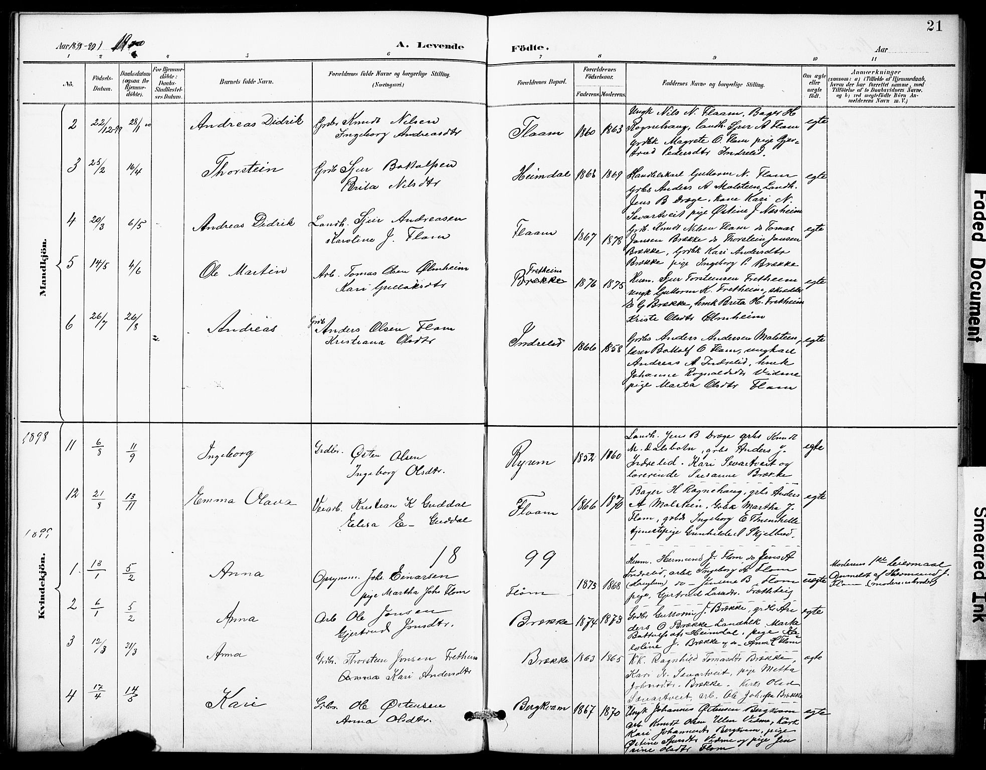 Aurland sokneprestembete, SAB/A-99937/H/Hb/Hbb/L0002: Parish register (copy) no. B 2, 1887-1929, p. 21
