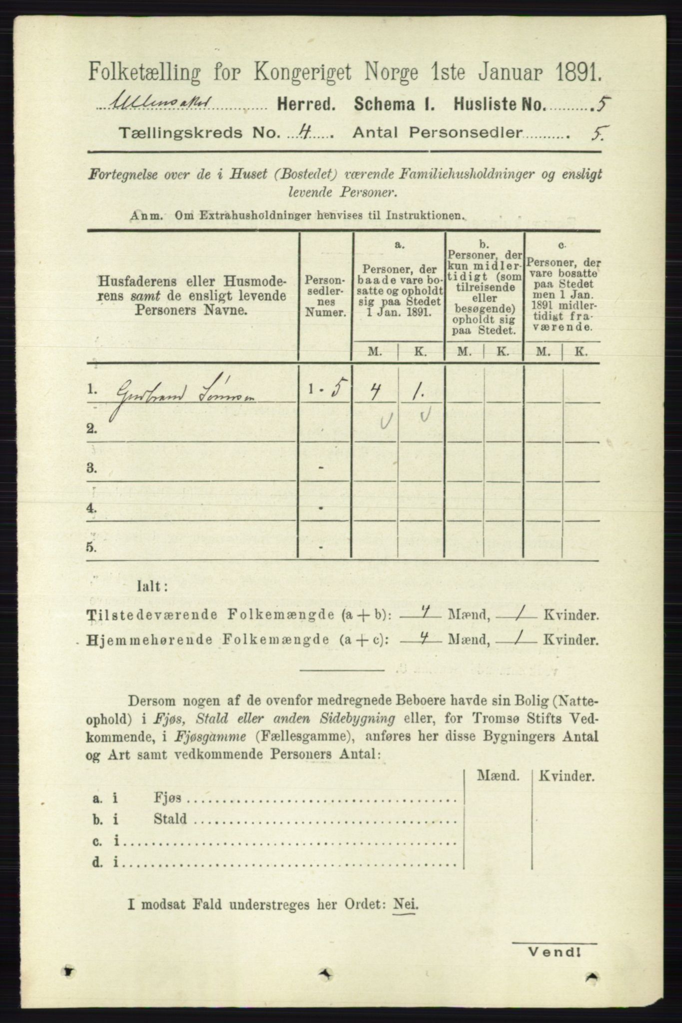 RA, 1891 census for 0235 Ullensaker, 1891, p. 1439