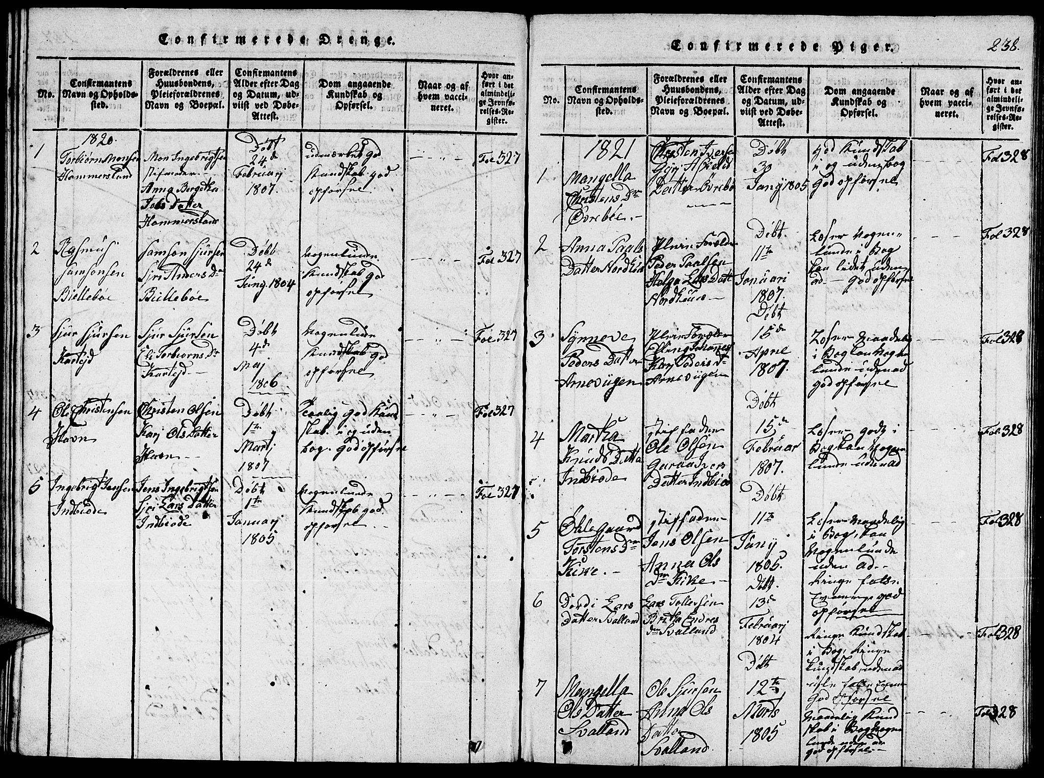 Fjelberg sokneprestembete, AV/SAB-A-75201/H/Hab: Parish register (copy) no. A 1, 1816-1823, p. 238