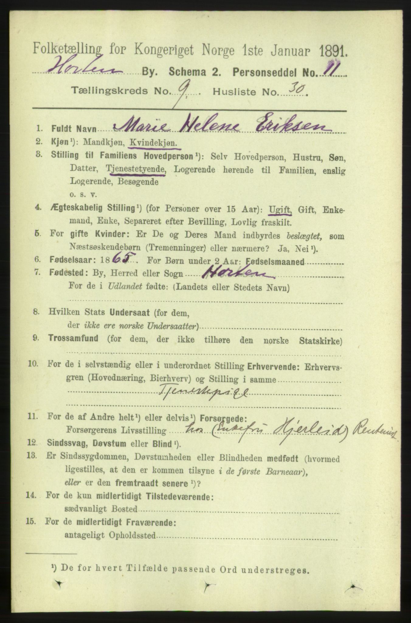 RA, 1891 census for 0703 Horten, 1891, p. 5902