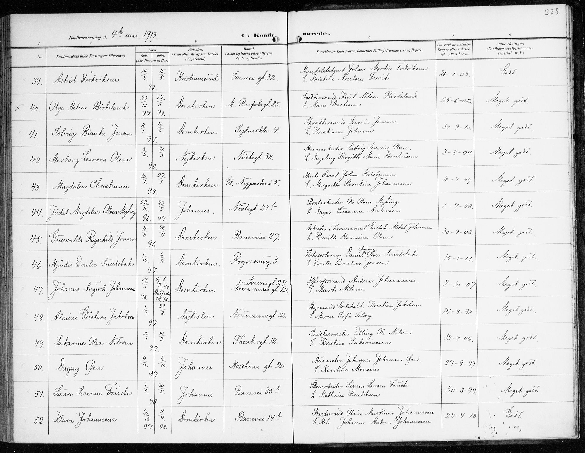 Domkirken sokneprestembete, SAB/A-74801/H/Haa/L0031: Parish register (official) no. C 6, 1898-1915, p. 274