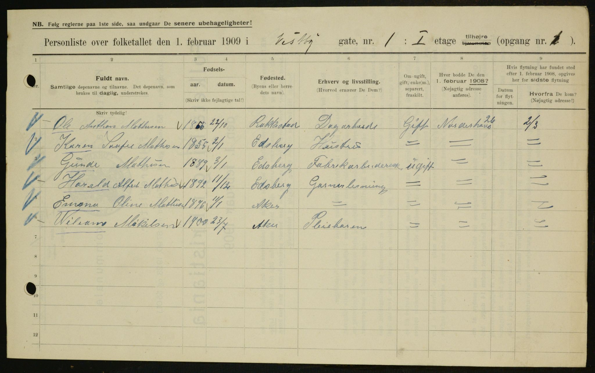 OBA, Municipal Census 1909 for Kristiania, 1909, p. 90496