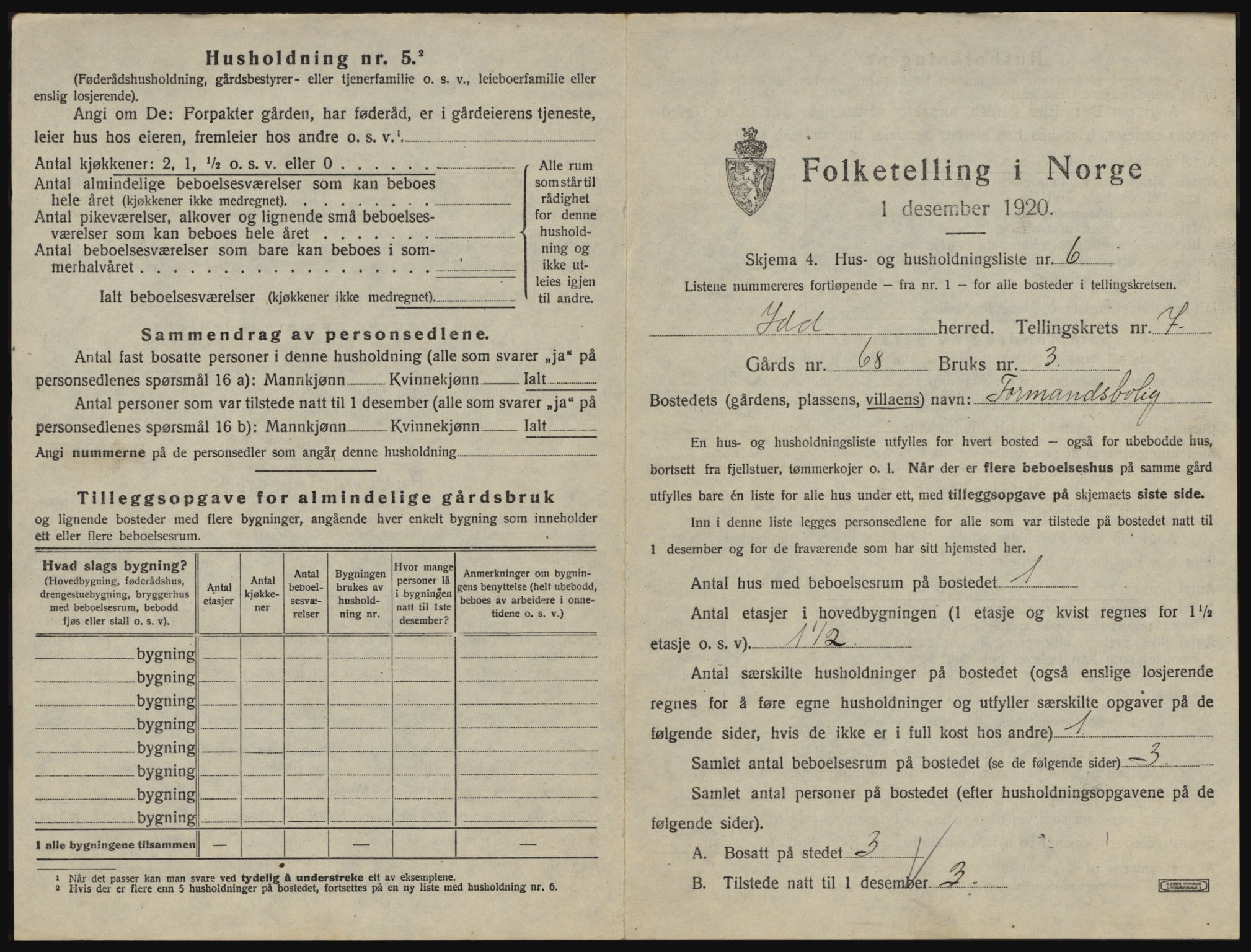 SAO, 1920 census for Idd, 1920, p. 1040