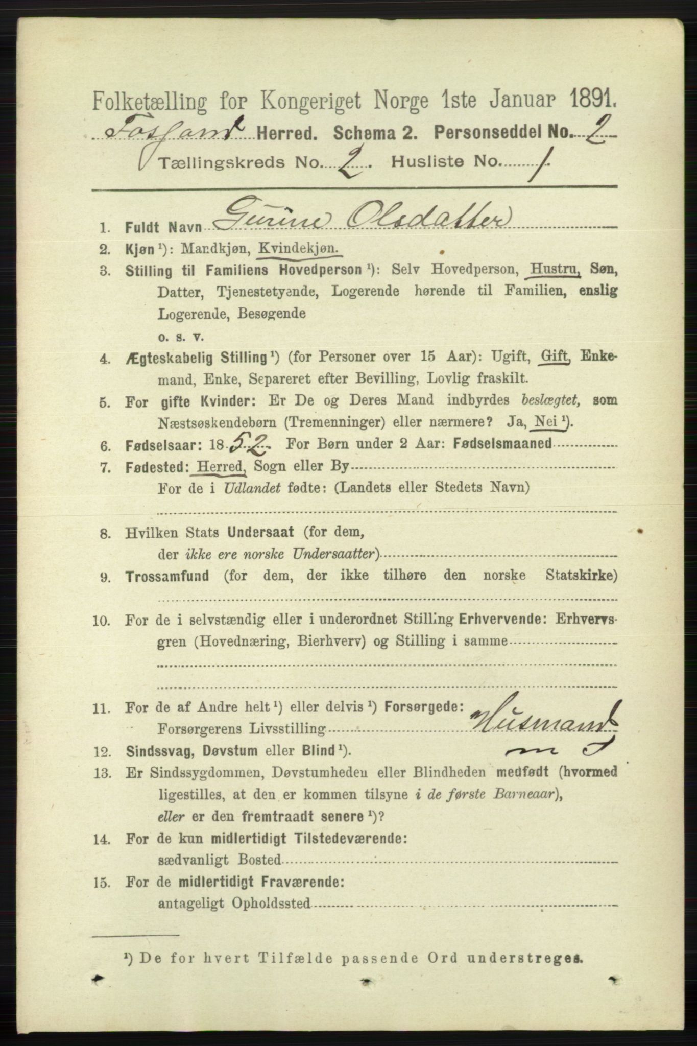 RA, 1891 census for 1129 Forsand, 1891, p. 204