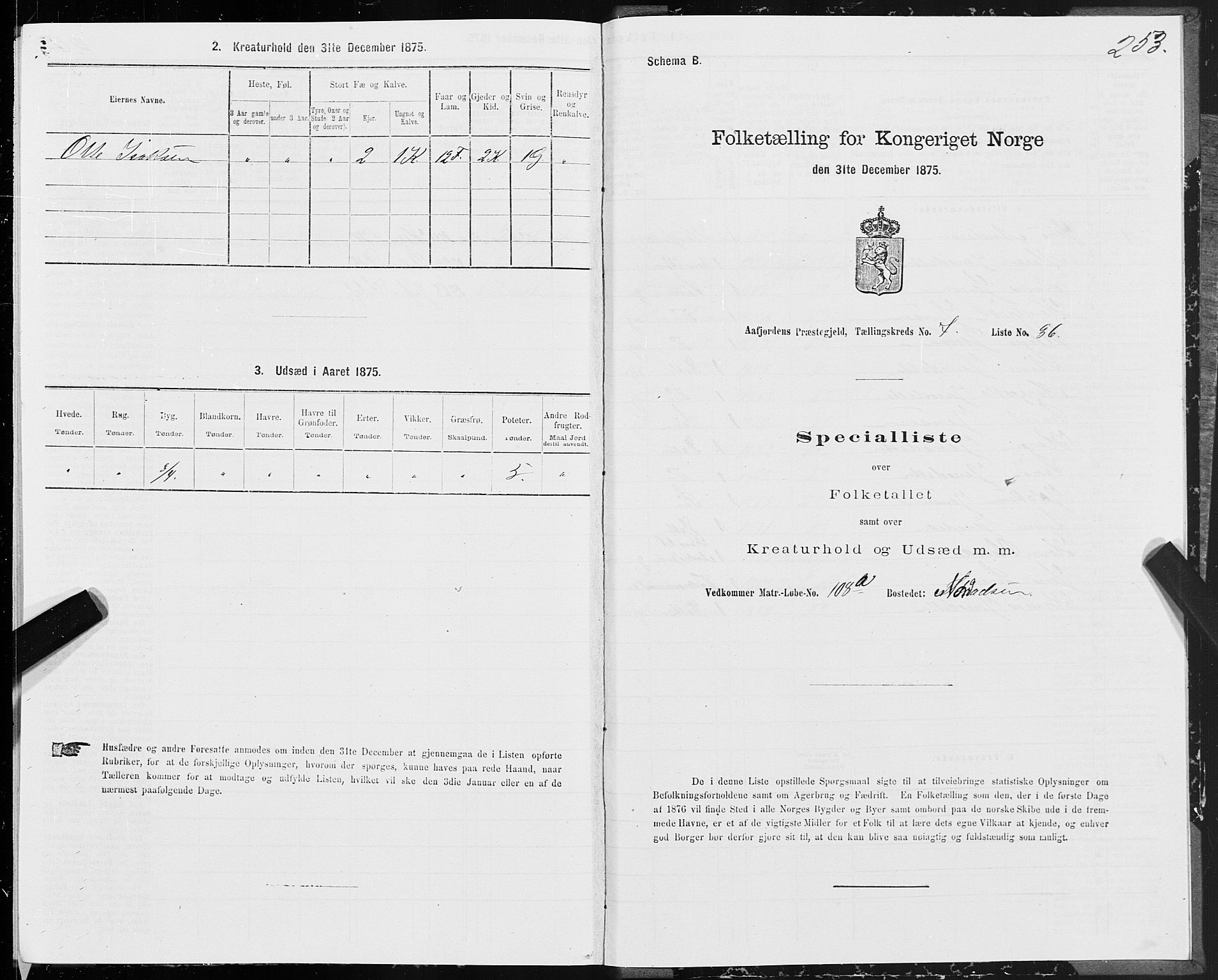 SAT, 1875 census for 1630P Aafjorden, 1875, p. 3253