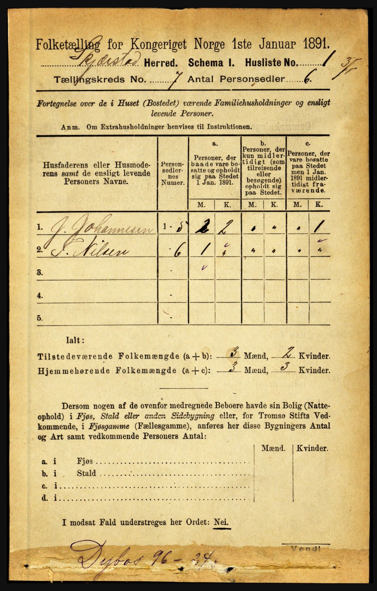 RA, 1891 census for 1842 Skjerstad, 1891, p. 2526