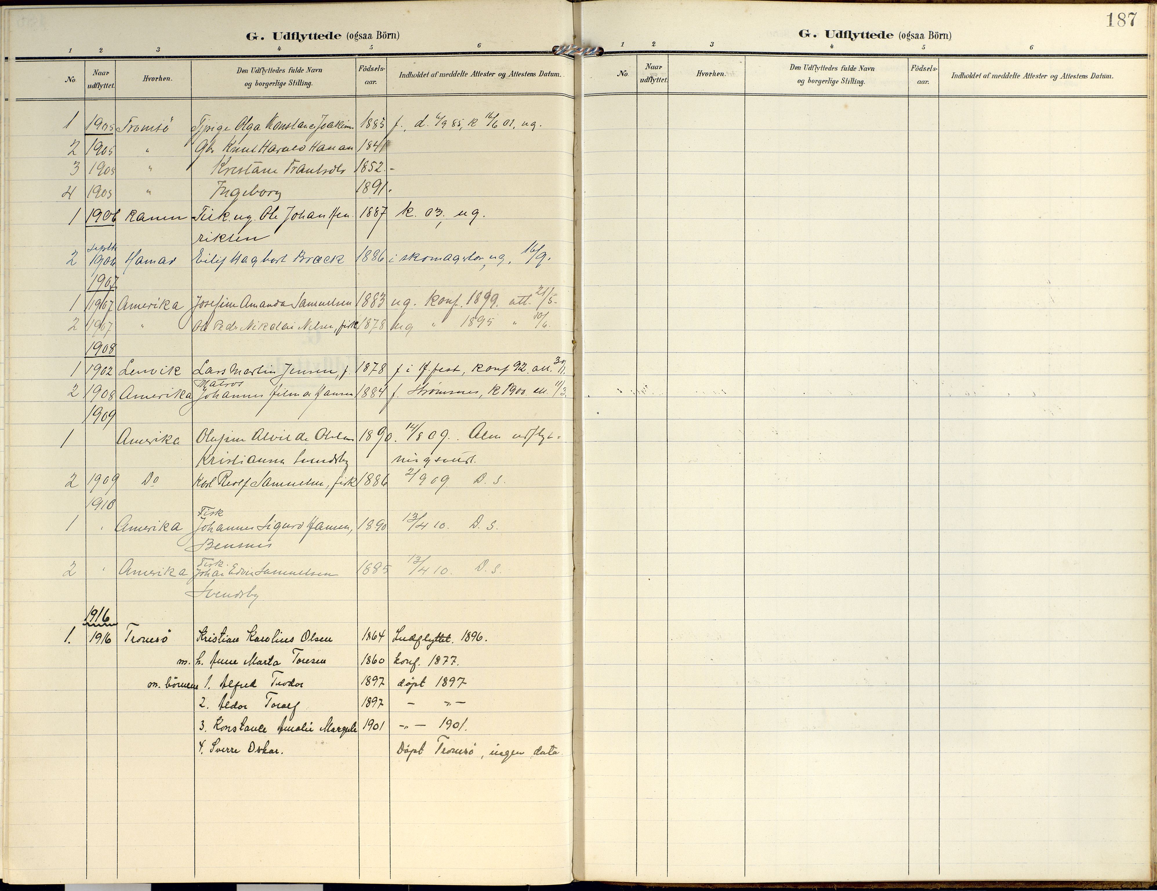 Lyngen sokneprestembete, SATØ/S-1289/H/He/Hea/L0014kirke: Parish register (official) no. 14, 1905-1920, p. 187