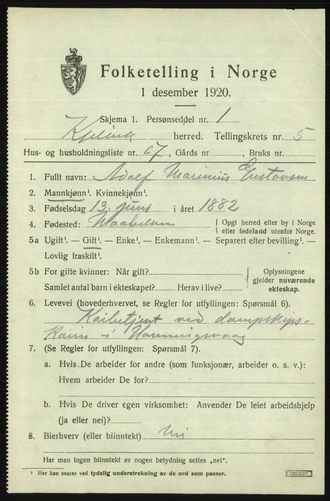 SATØ, 1920 census for Kjelvik, 1920, p. 3107