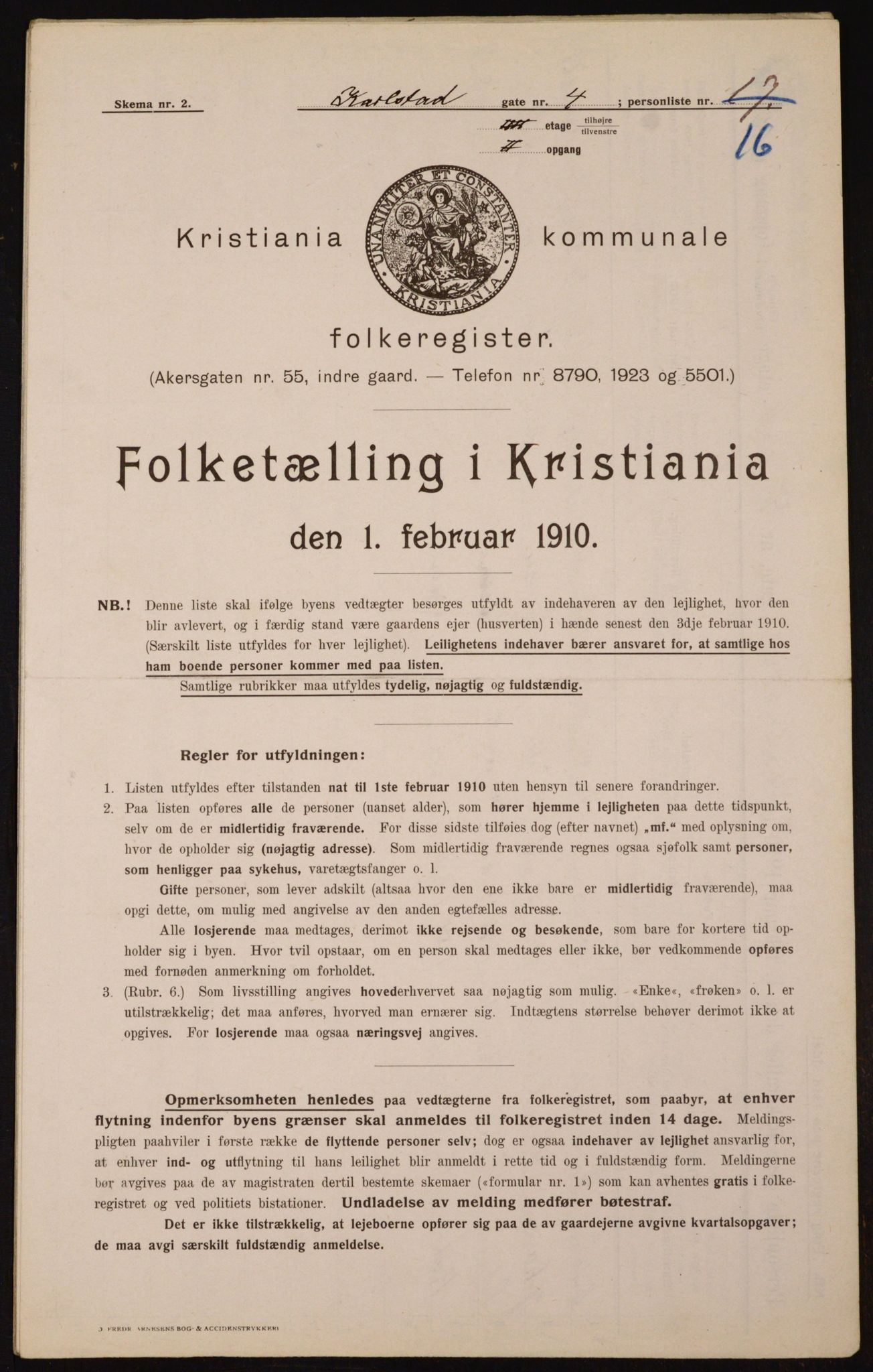 OBA, Municipal Census 1910 for Kristiania, 1910, p. 47536