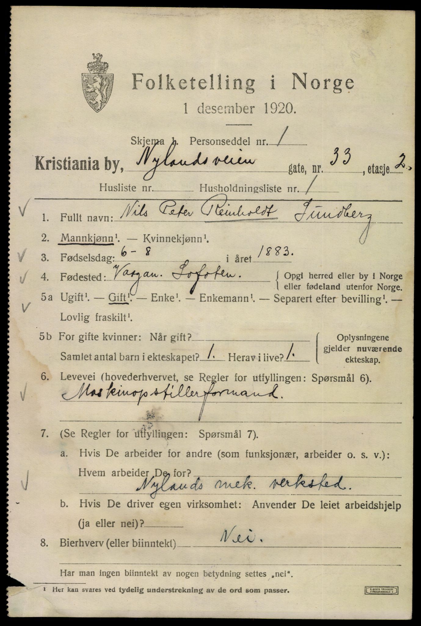 SAO, 1920 census for Kristiania, 1920, p. 427701