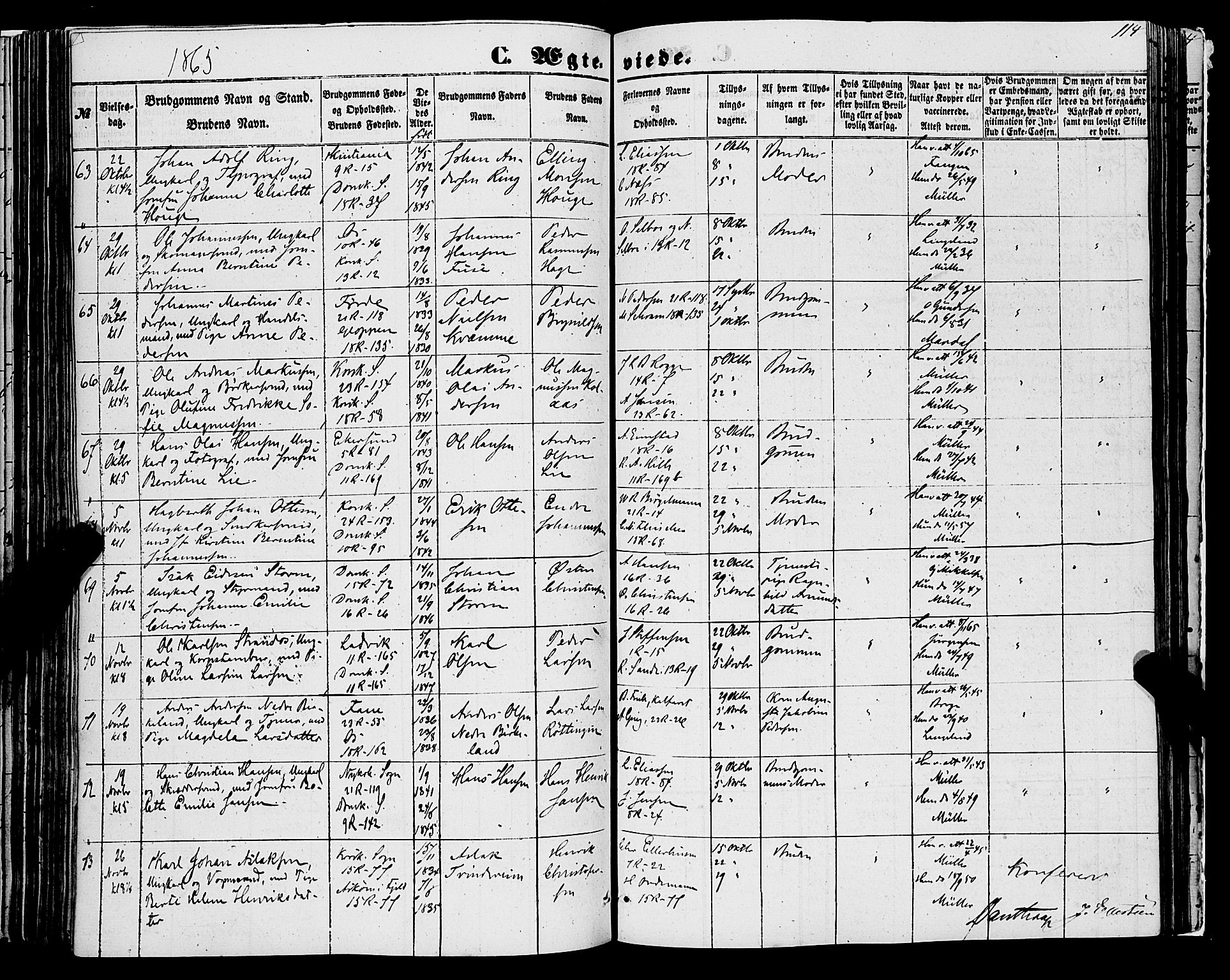 Domkirken sokneprestembete, AV/SAB-A-74801/H/Haa/L0034: Parish register (official) no. D 2, 1853-1874, p. 114