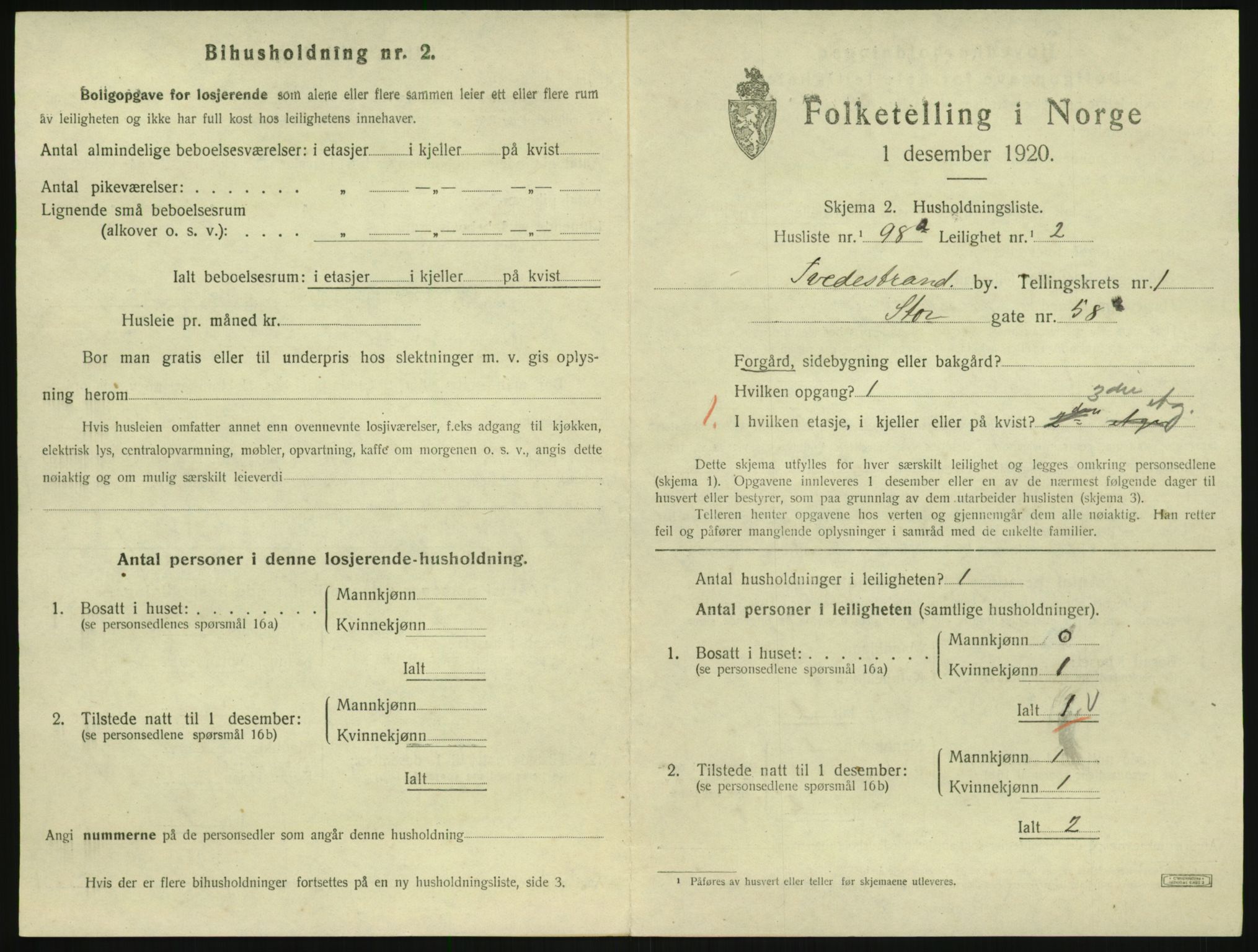 SAK, 1920 census for Tvedestrand, 1920, p. 883