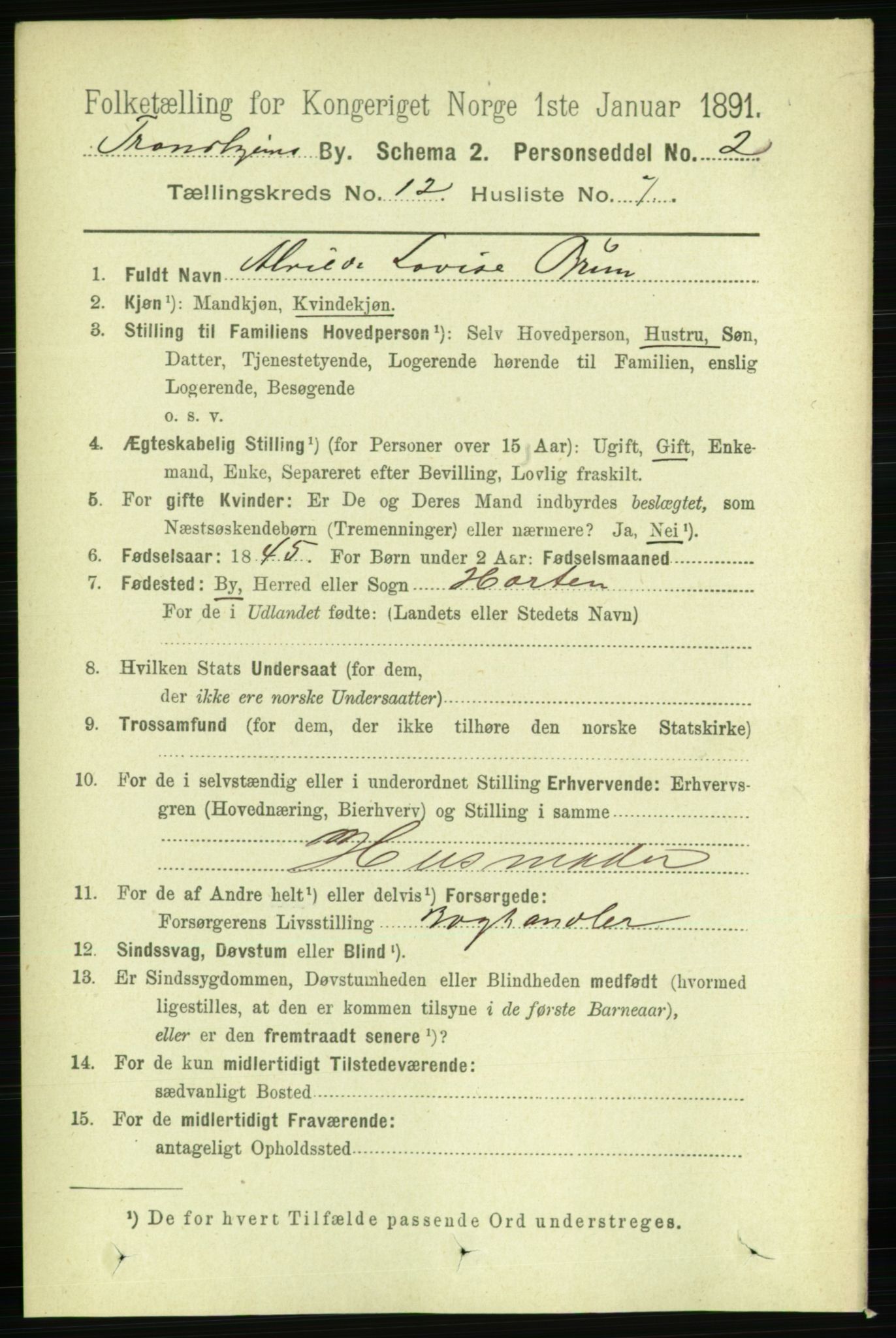 RA, 1891 census for 1601 Trondheim, 1891, p. 9531