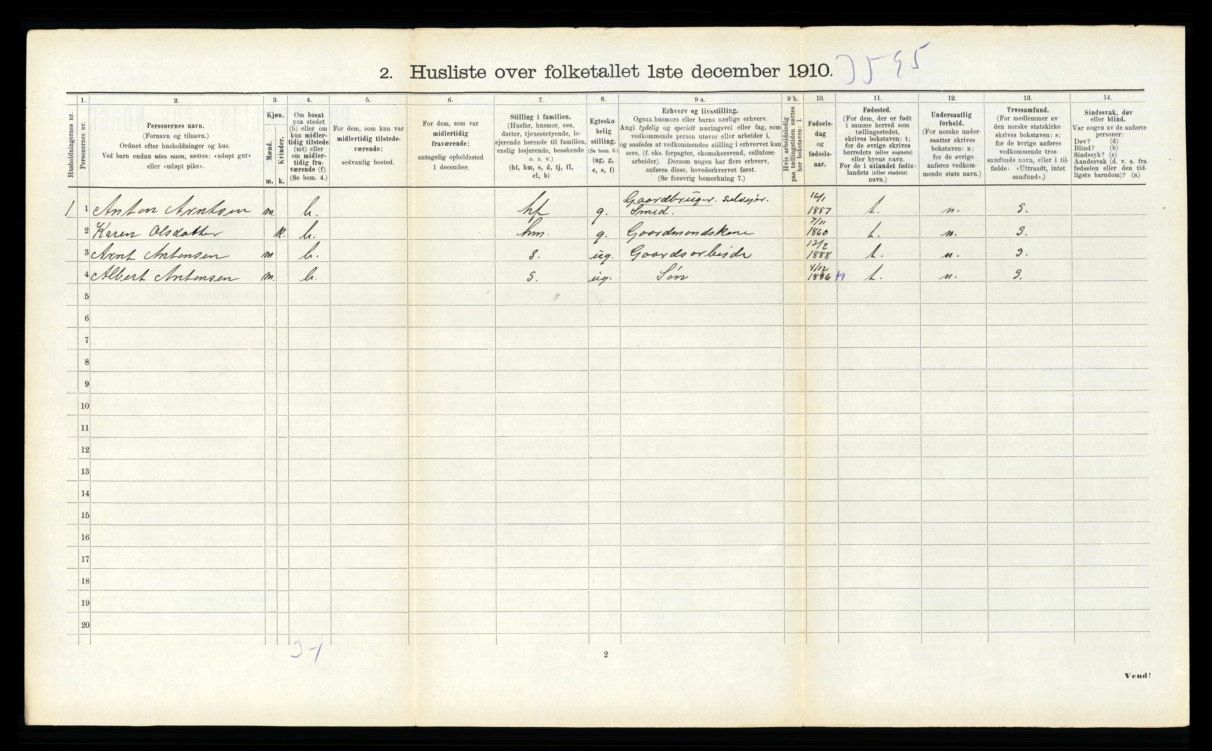 RA, 1910 census for Hemne, 1910, p. 1336