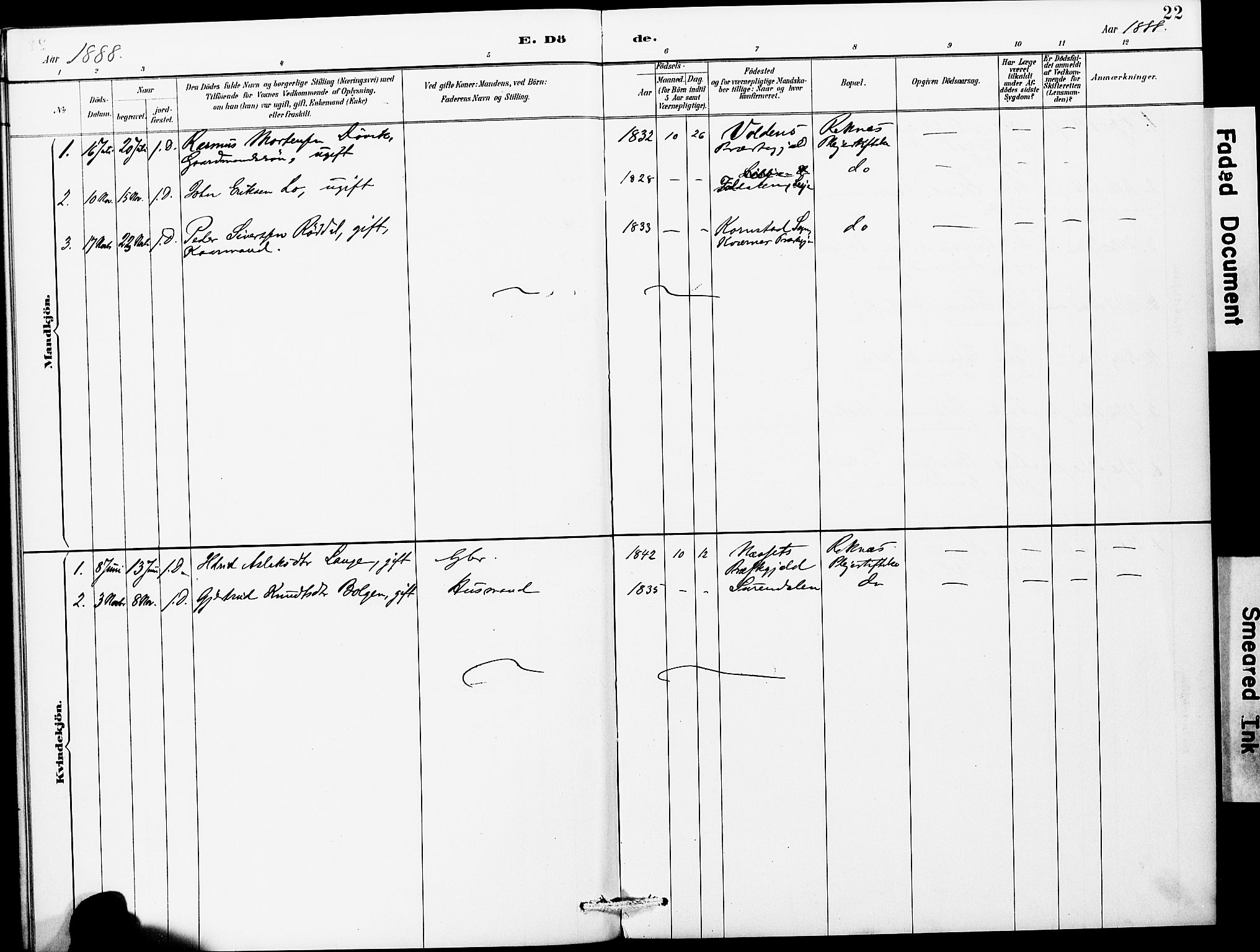 Ministerialprotokoller, klokkerbøker og fødselsregistre - Møre og Romsdal, AV/SAT-A-1454/559/L0714: Parish register (official) no. 559A02, 1887-1895, p. 22