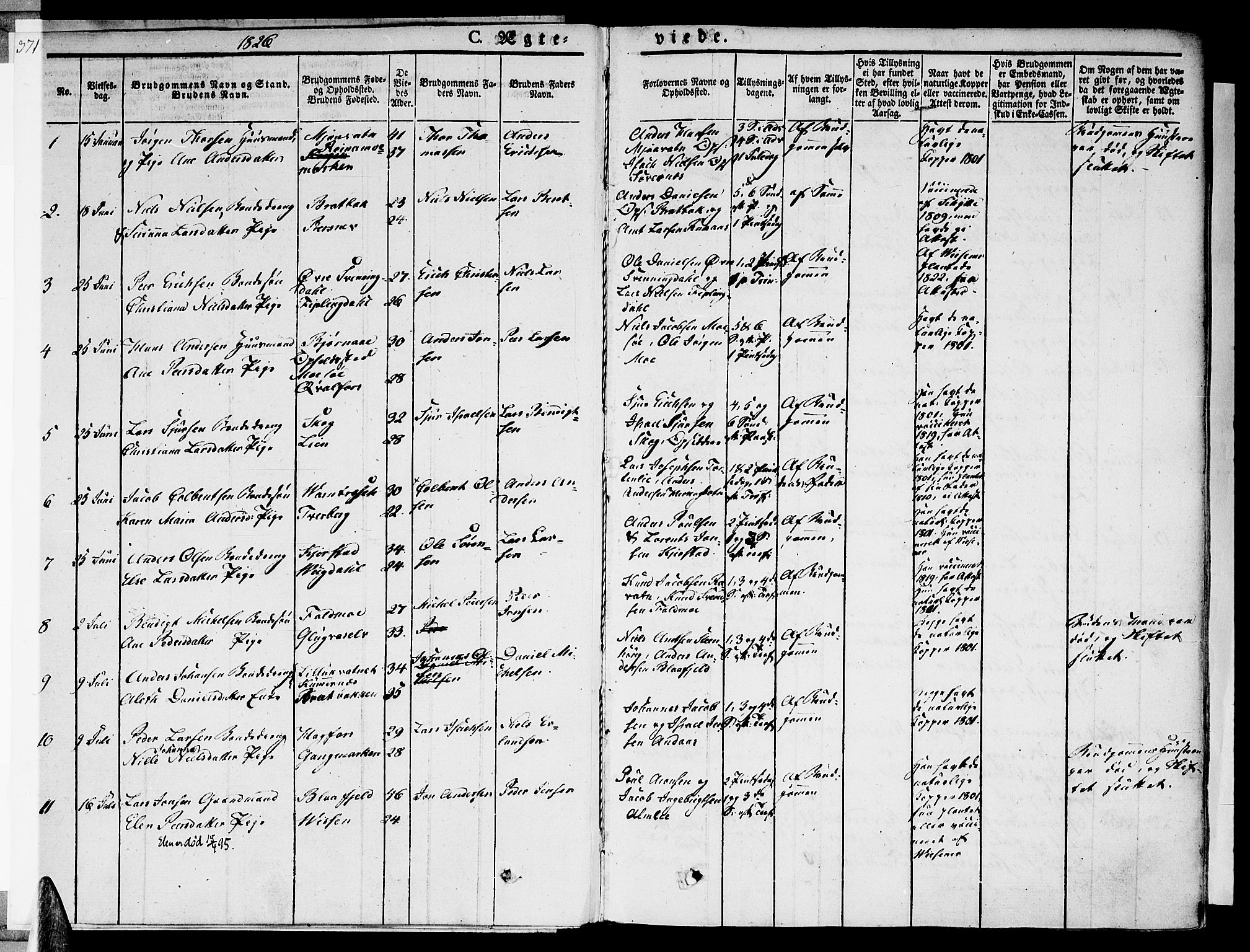 Ministerialprotokoller, klokkerbøker og fødselsregistre - Nordland, SAT/A-1459/820/L0290: Parish register (official) no. 820A11, 1826-1845, p. 371