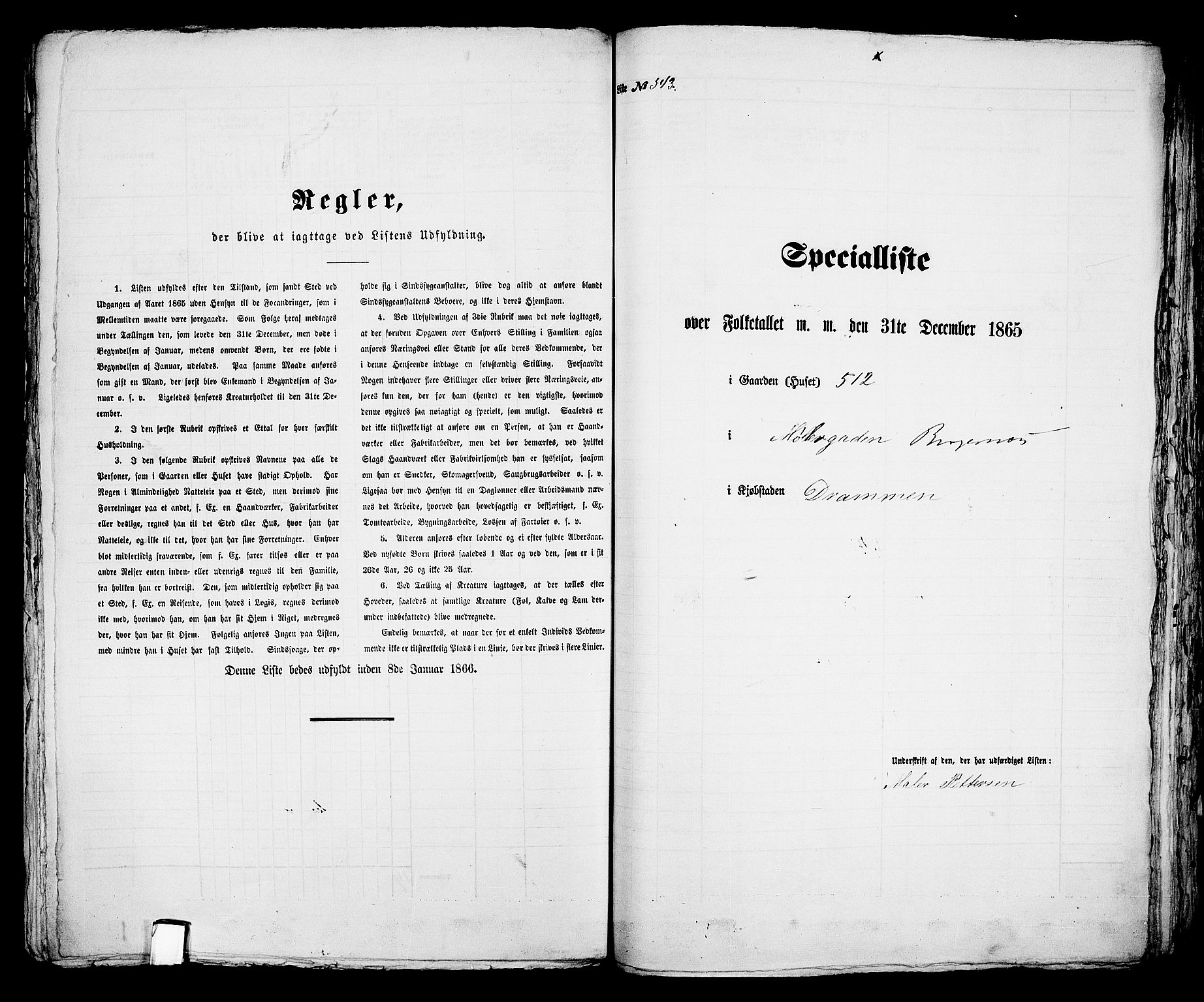 RA, 1865 census for Bragernes in Drammen, 1865, p. 1131