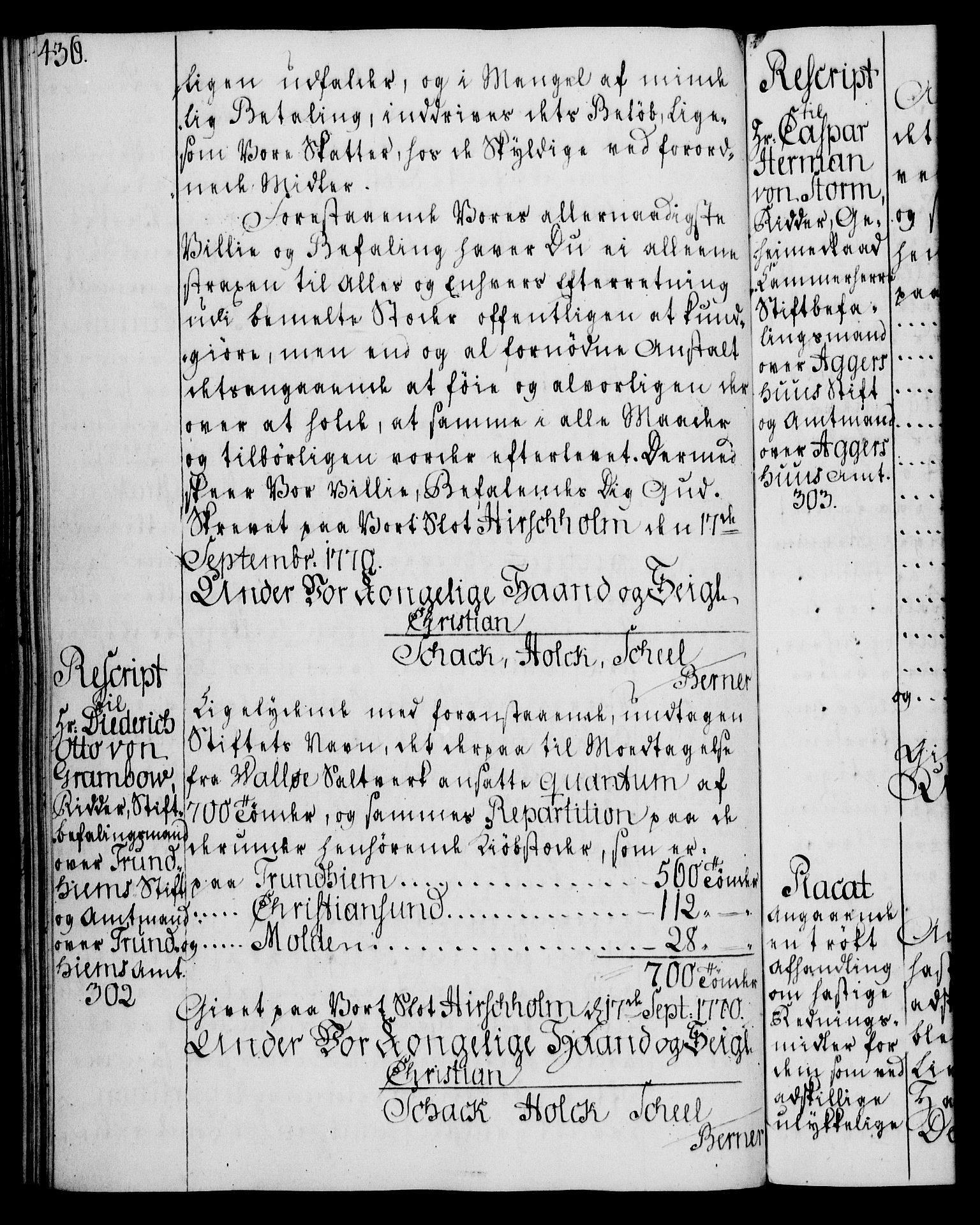 Rentekammeret, Kammerkanselliet, AV/RA-EA-3111/G/Gg/Gga/L0008: Norsk ekspedisjonsprotokoll med register (merket RK 53.8), 1768-1771, p. 436