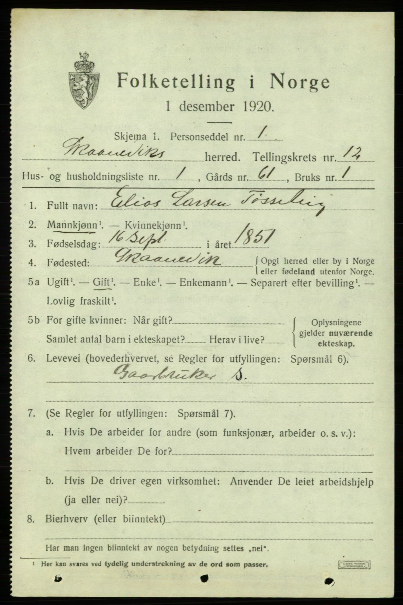 SAB, 1920 census for Skånevik, 1920, p. 5273