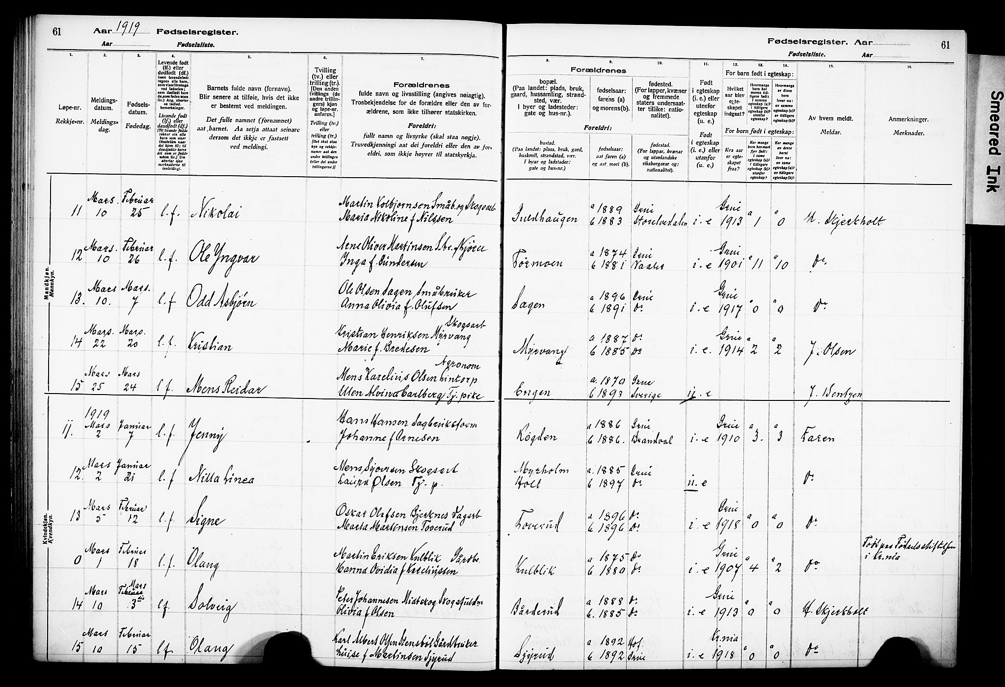 Grue prestekontor, AV/SAH-PREST-036/I/Id/Ida/L0001: Birth register no. I 1, 1916-1926, p. 61