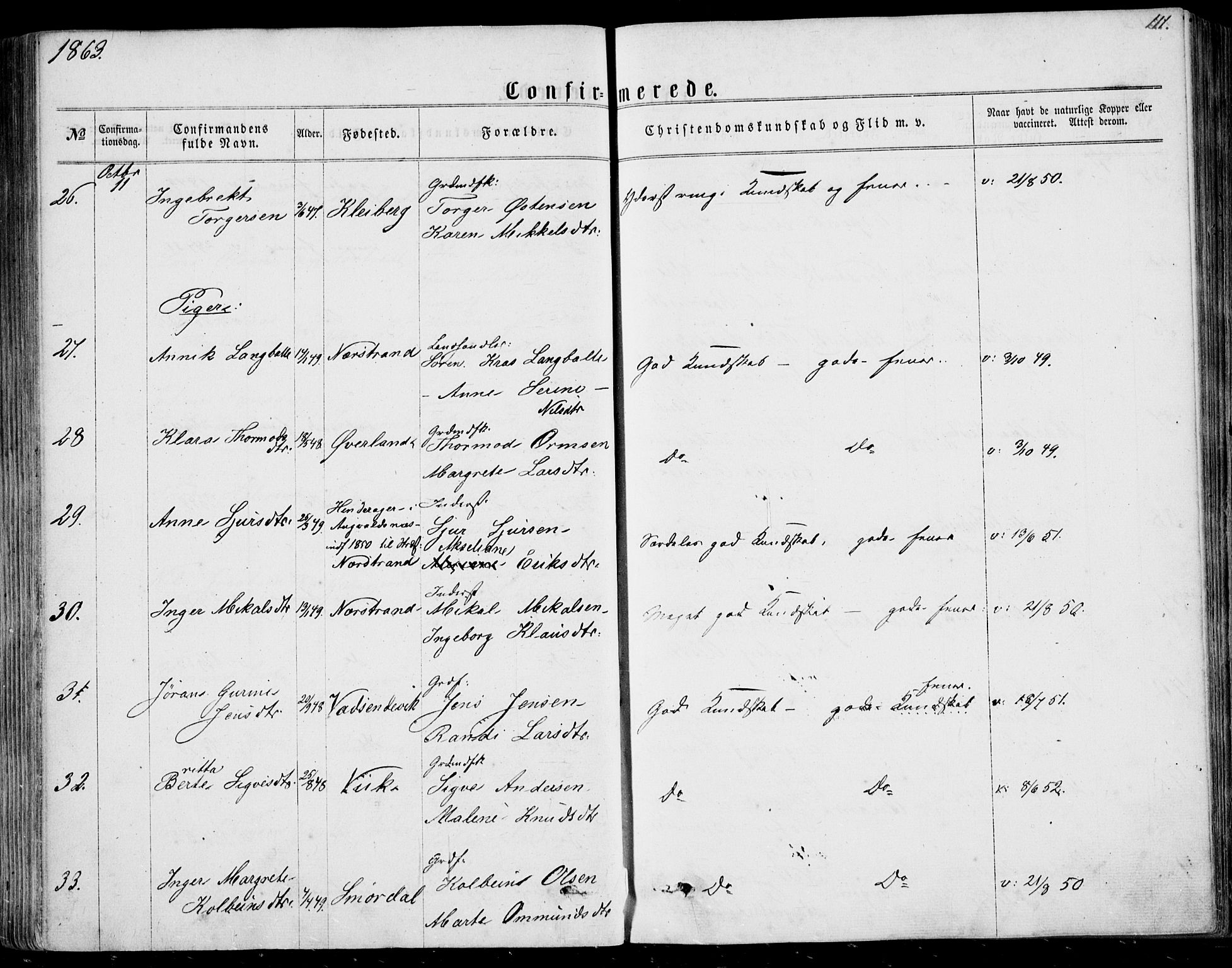 Nedstrand sokneprestkontor, AV/SAST-A-101841/01/IV: Parish register (official) no. A 9, 1861-1876, p. 111