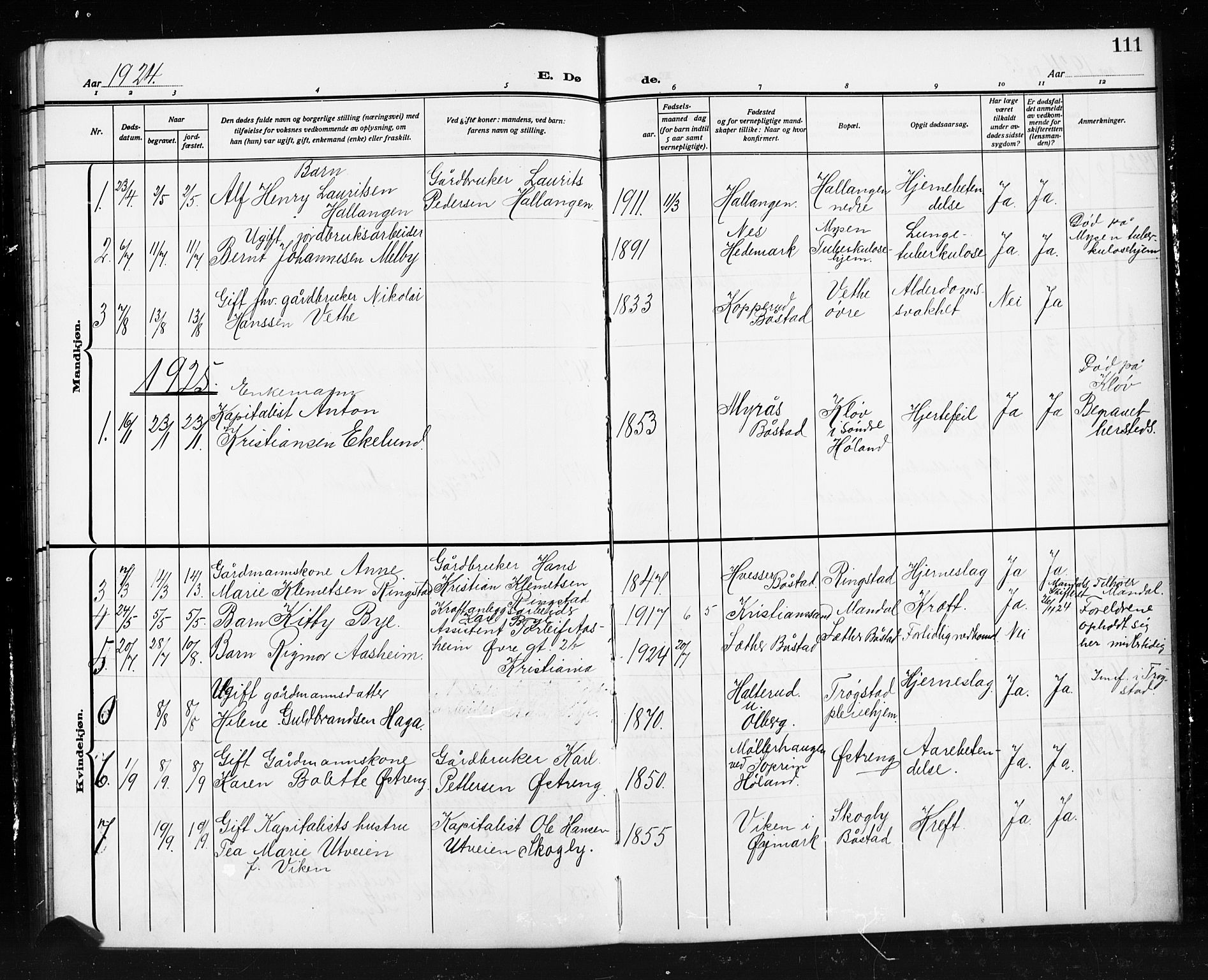 Trøgstad prestekontor Kirkebøker, SAO/A-10925/G/Gb/L0001: Parish register (copy) no. II 1, 1911-1925, p. 111