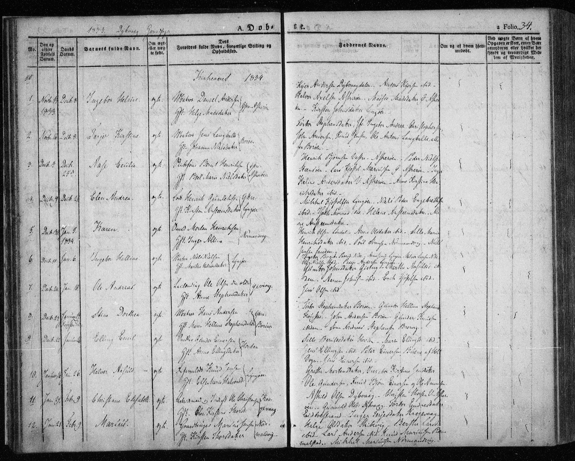 Dypvåg sokneprestkontor, SAK/1111-0007/F/Fa/Faa/L0004: Parish register (official) no. A 4, 1824-1840, p. 34