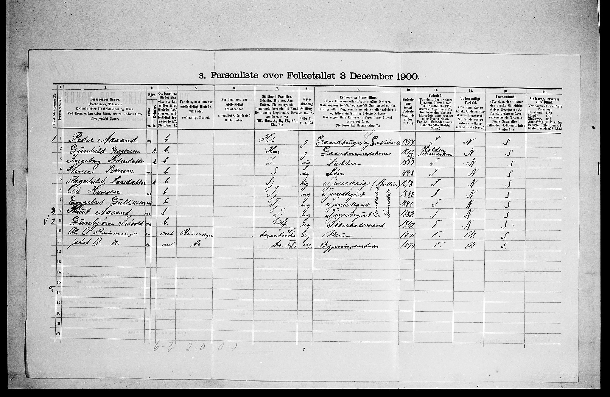 RA, 1900 census for Sigdal, 1900, p. 2025