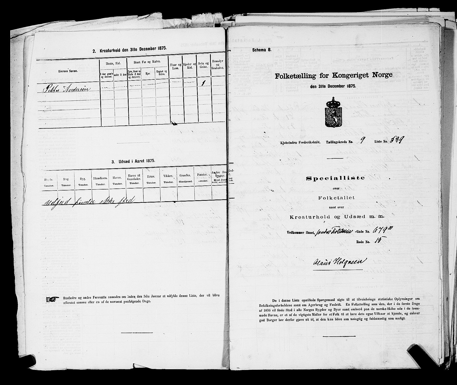 RA, 1875 census for 0101P Fredrikshald, 1875, p. 1432