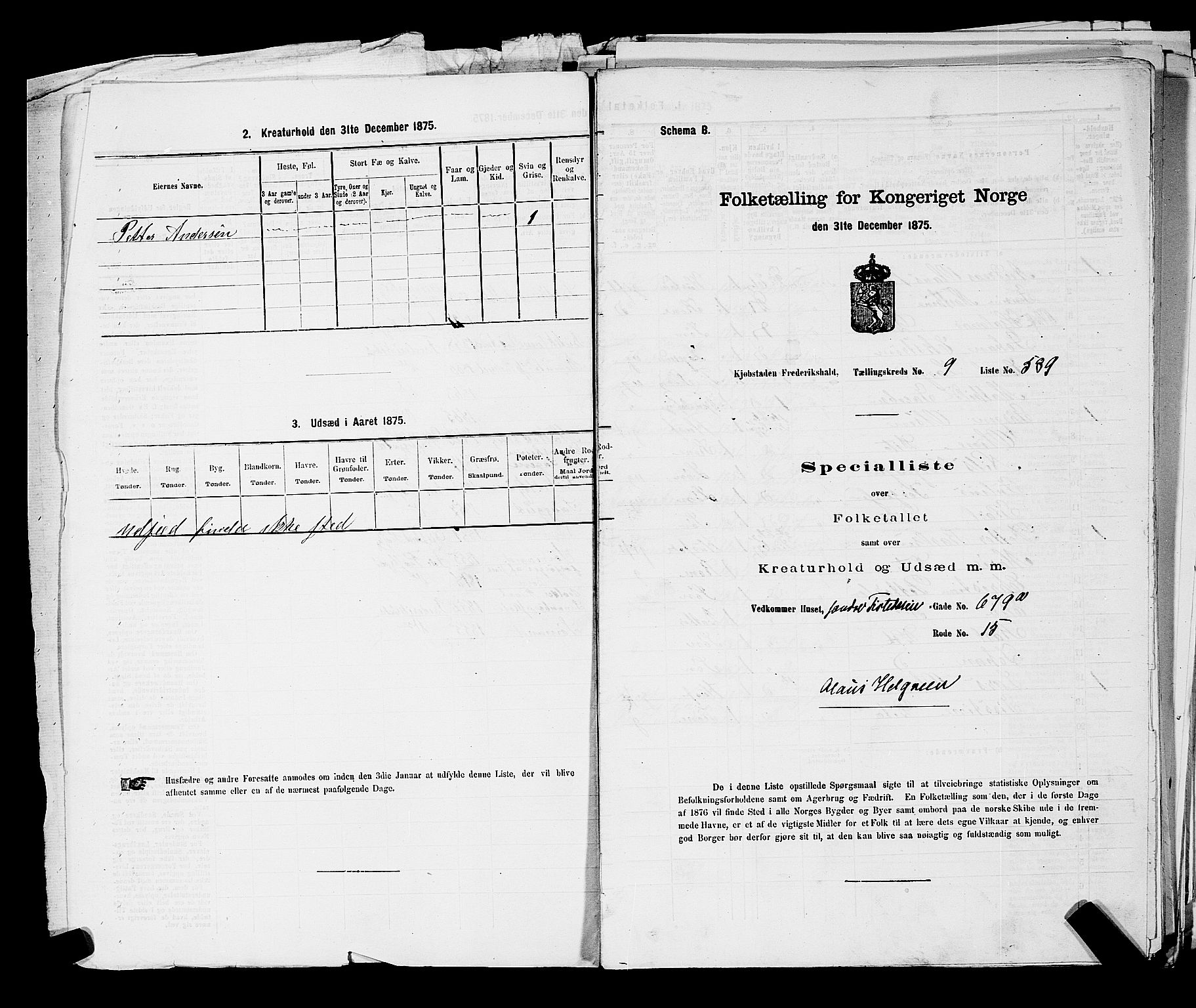 RA, 1875 census for 0101P Fredrikshald, 1875, p. 1432