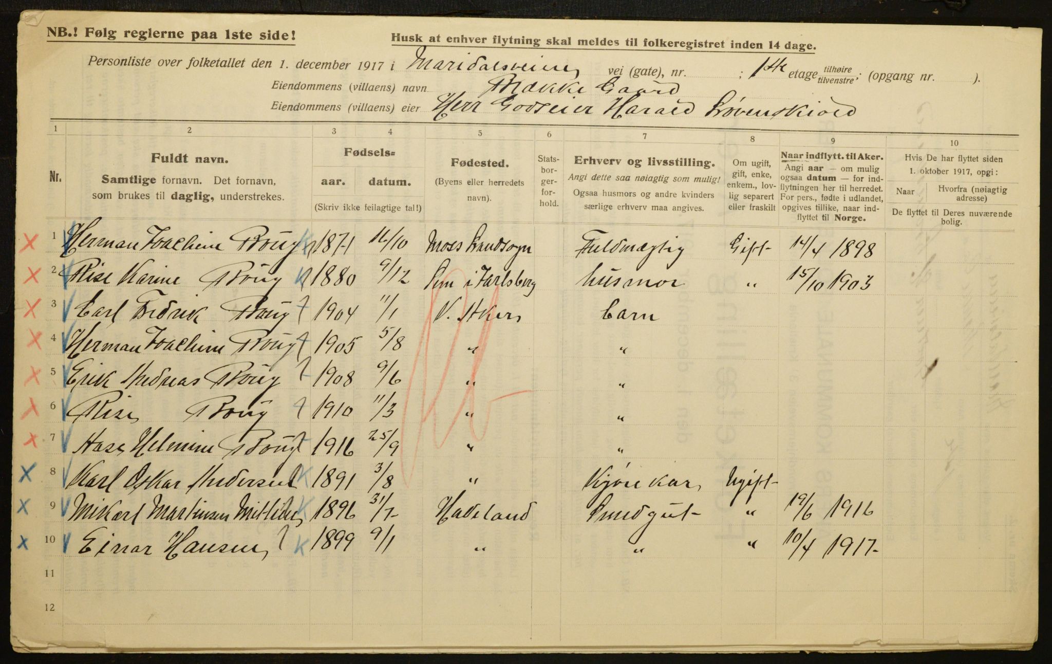 OBA, Municipal Census 1917 for Aker, 1917, p. 11031