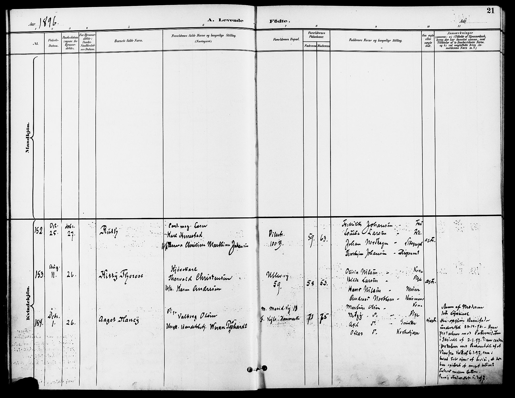 Gamle Aker prestekontor Kirkebøker, AV/SAO-A-10617a/F/L0011: Parish register (official) no. 11, 1896-1901, p. 21