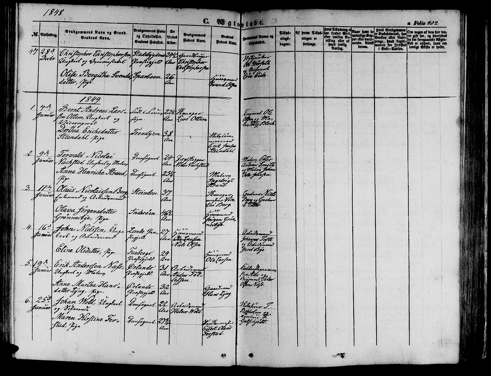 Ministerialprotokoller, klokkerbøker og fødselsregistre - Sør-Trøndelag, SAT/A-1456/602/L0137: Parish register (copy) no. 602C05, 1846-1856, p. 202