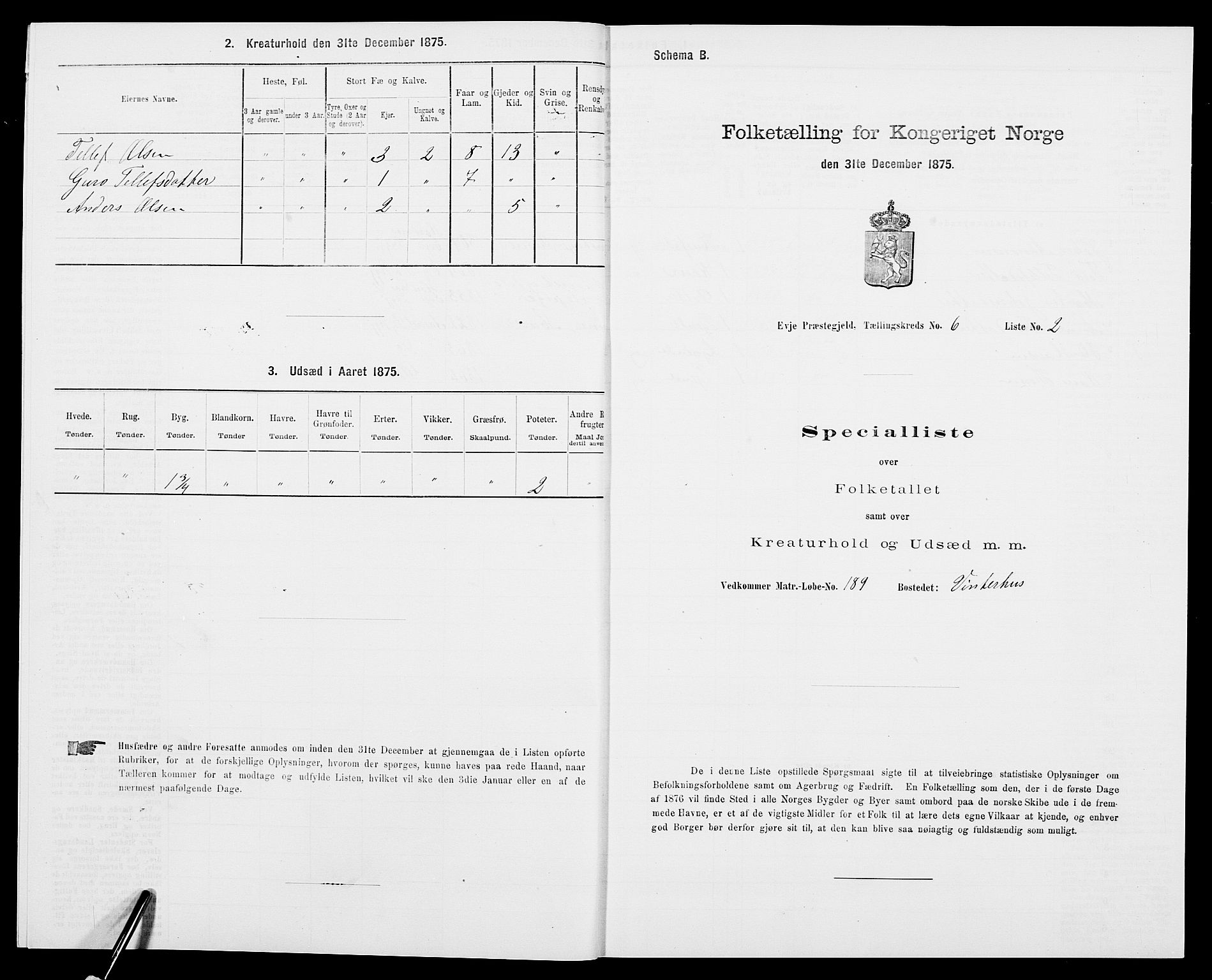 SAK, 1875 census for 0934P Evje, 1875, p. 511