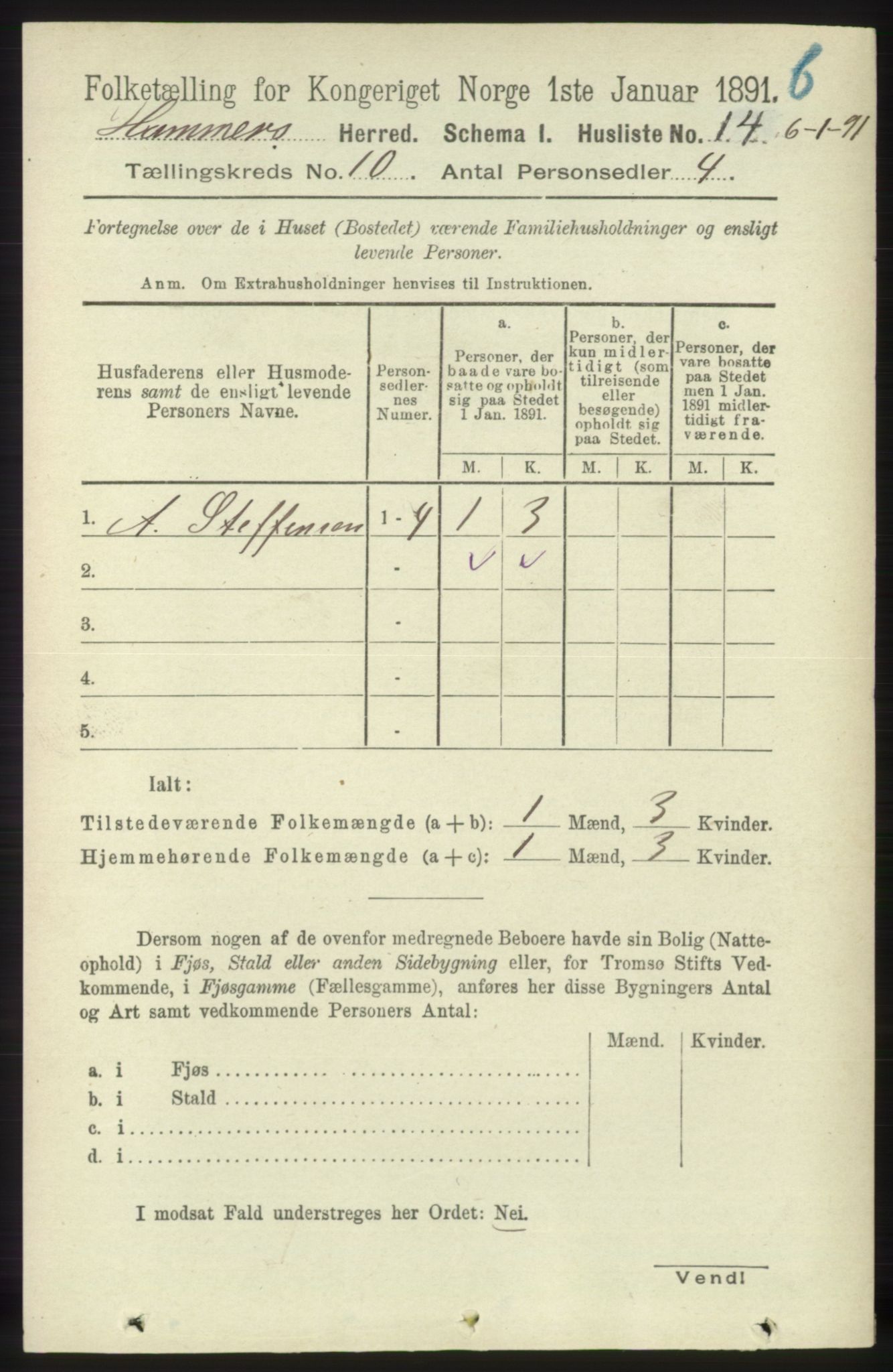 RA, 1891 census for 1254 Hamre, 1891, p. 3040