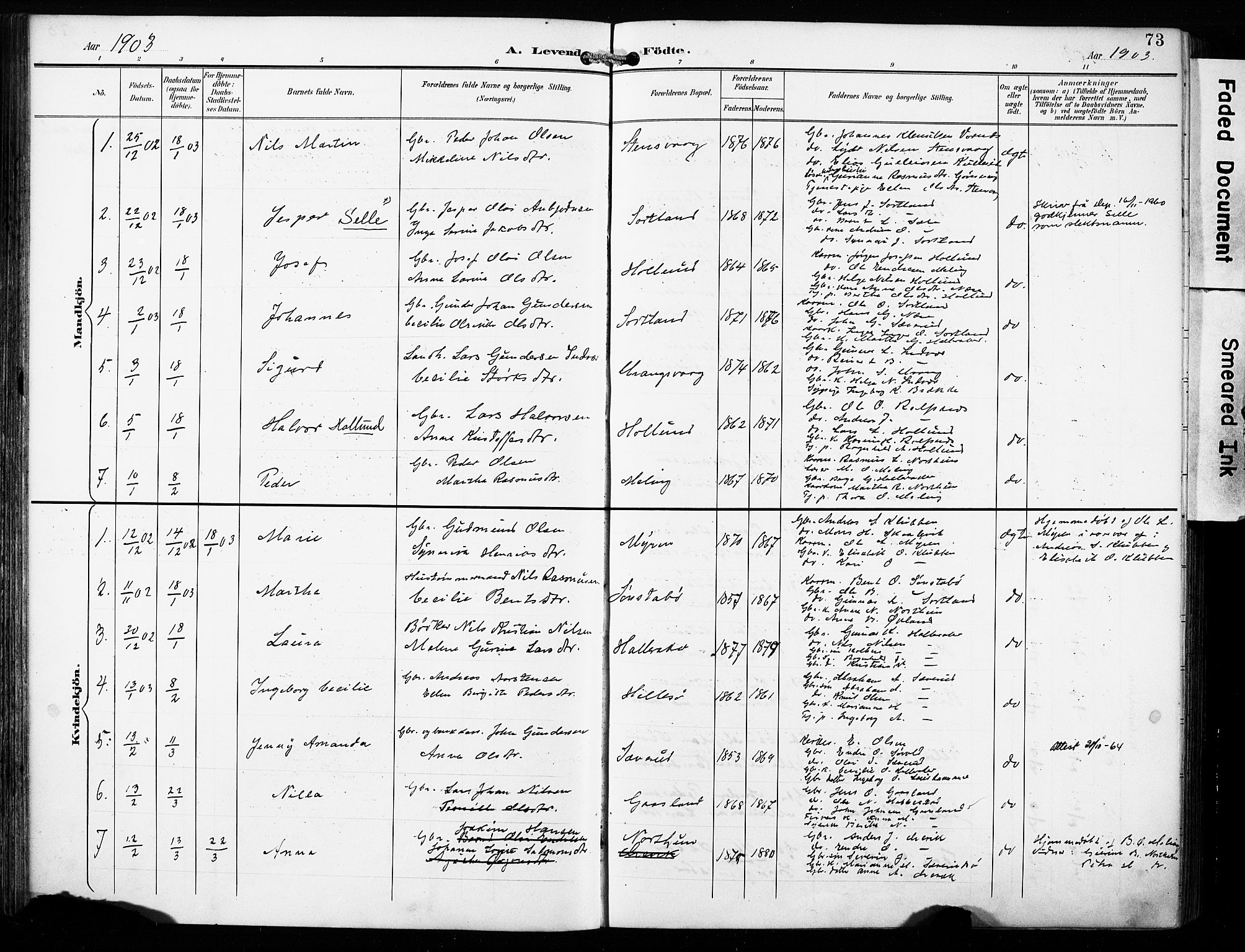 Finnås sokneprestembete, AV/SAB-A-99925/H/Ha/Haa/Haac/L0002: Parish register (official) no. C 2, 1895-1904, p. 73