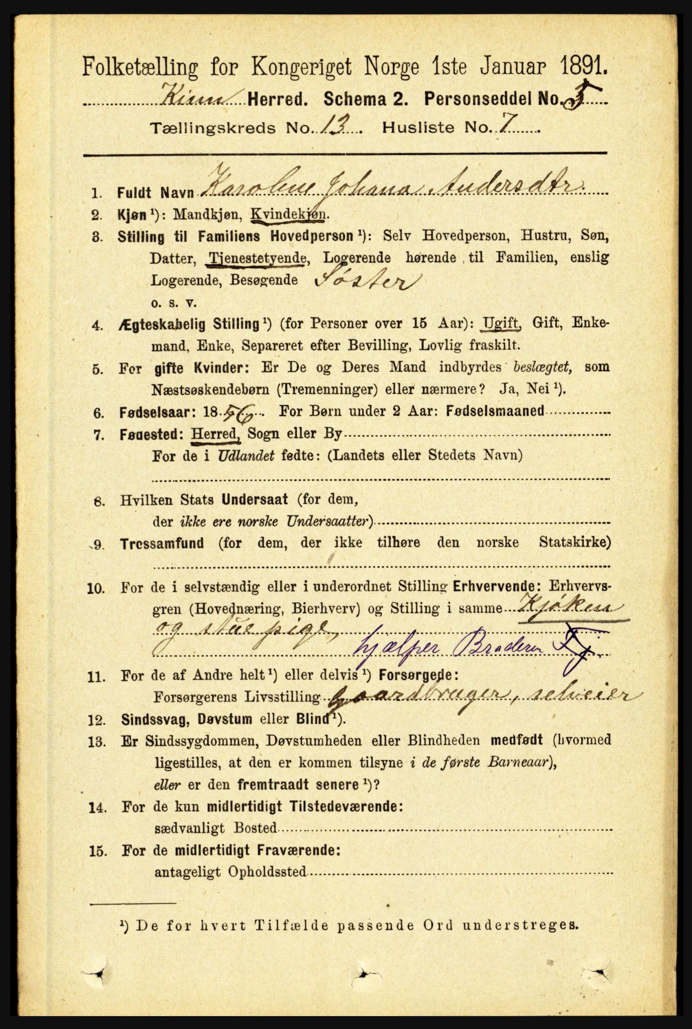 RA, 1891 census for 1437 Kinn, 1891, p. 5097