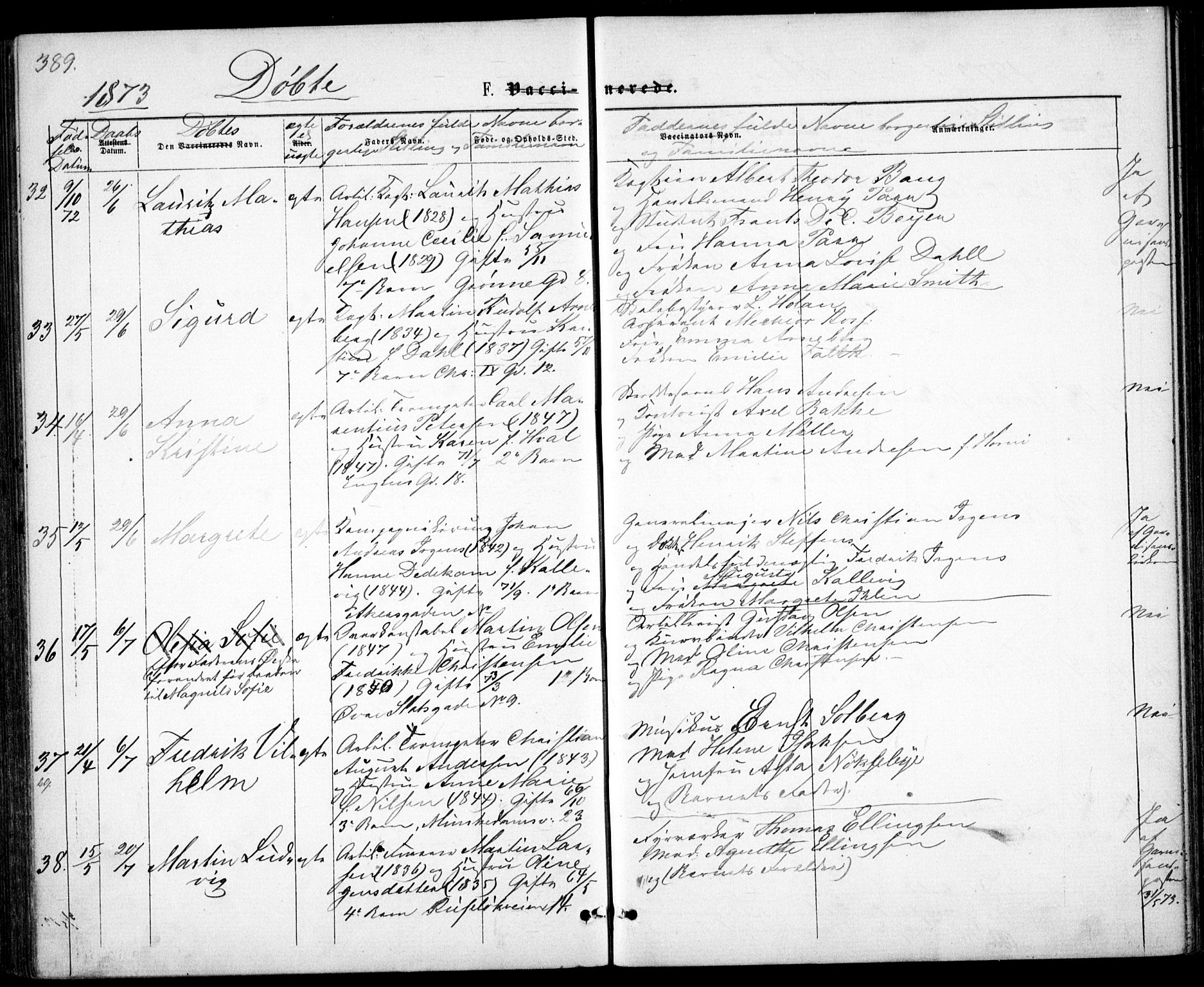 Garnisonsmenigheten Kirkebøker, AV/SAO-A-10846/G/Ga/L0006: Parish register (copy) no. 6, 1860-1880, p. 389