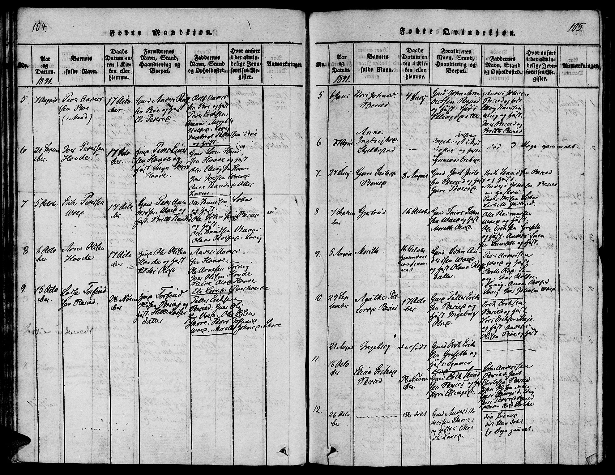 Ministerialprotokoller, klokkerbøker og fødselsregistre - Møre og Romsdal, SAT/A-1454/543/L0561: Parish register (official) no. 543A01, 1818-1853, p. 104-105