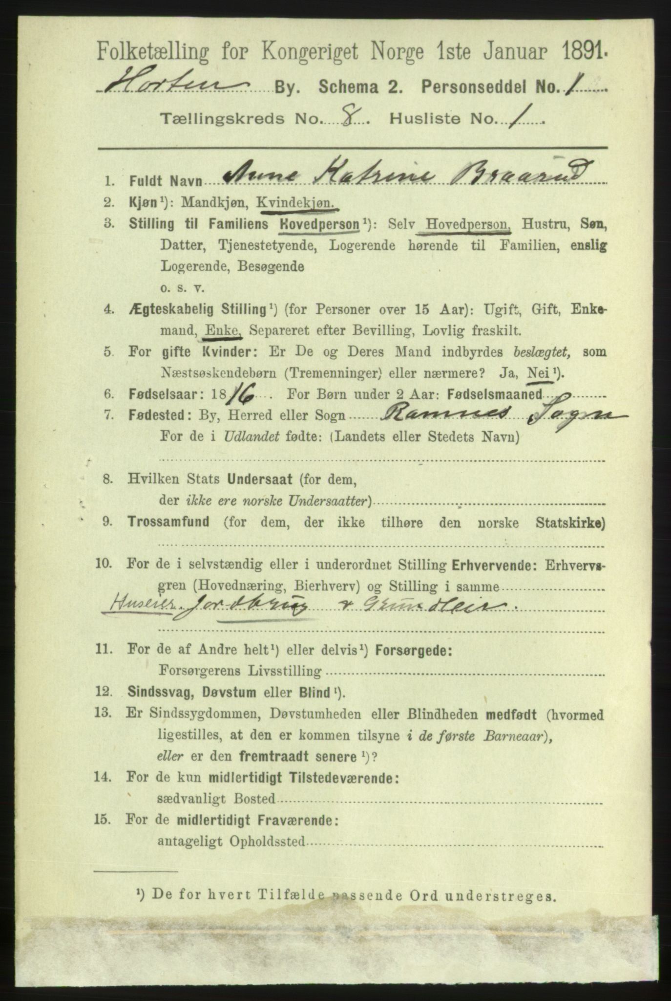 RA, 1891 census for 0703 Horten, 1891, p. 4926